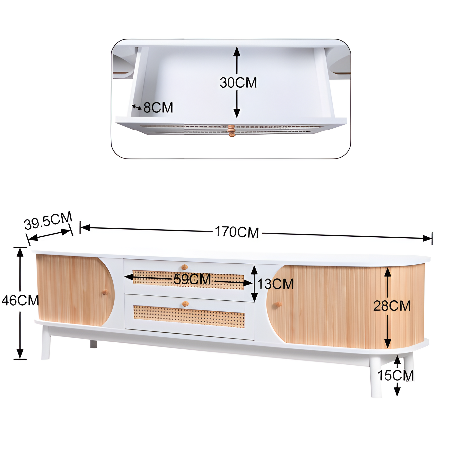 TV-Schrank „RATTANA“ – Natürliches Design mit Rattandetails & Stauraum