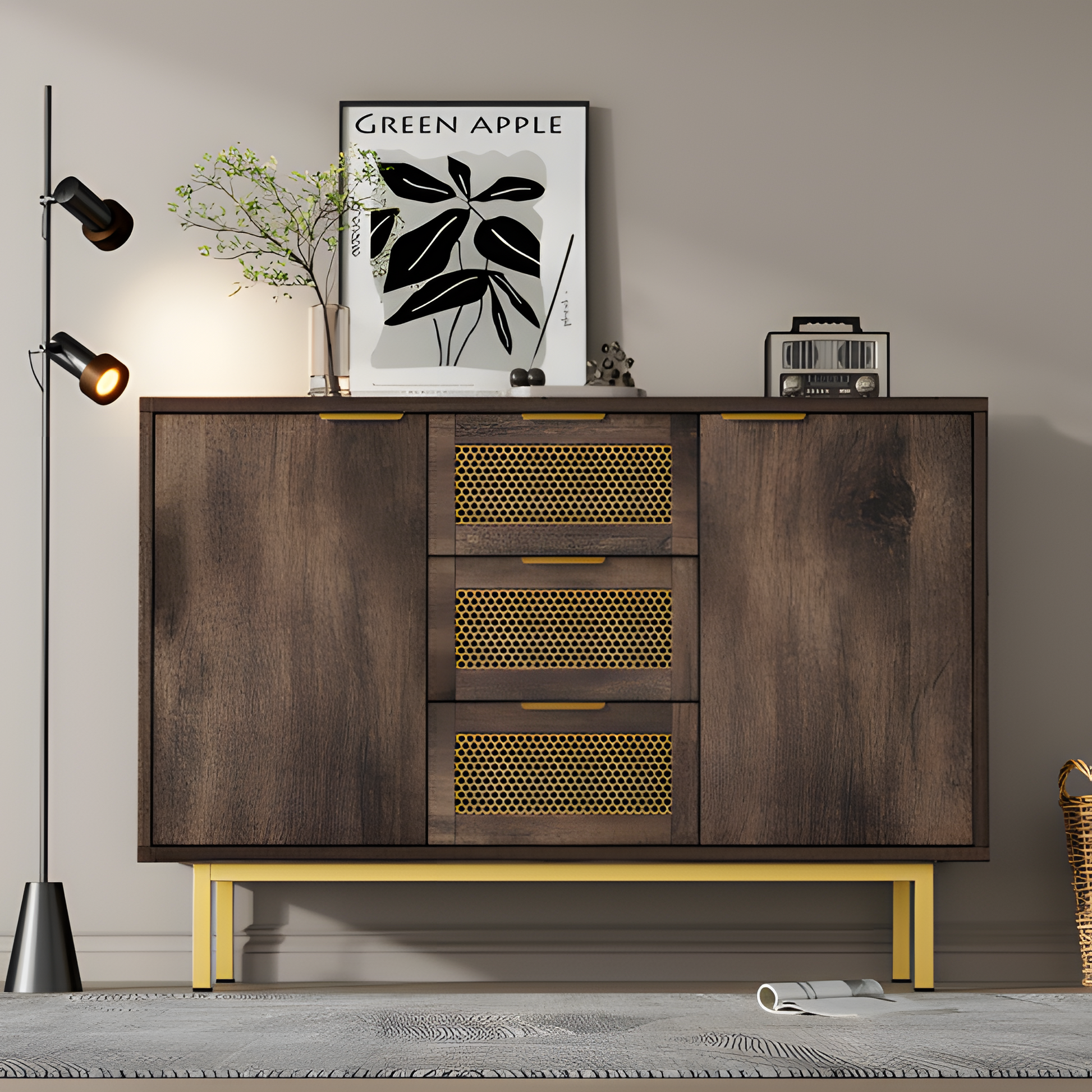 Sideboard „Ravena“ – 120 cm Kommode in Dunkelbraun mit Metallakzenten