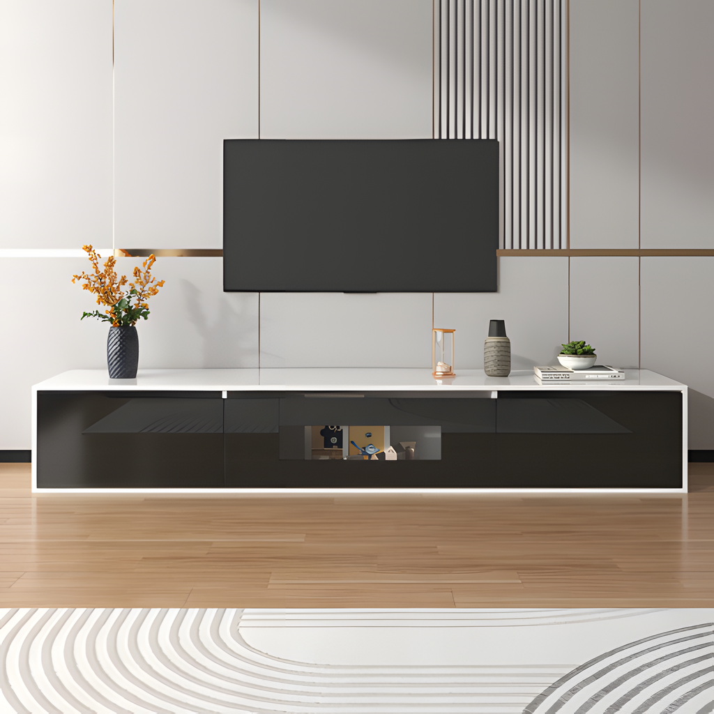 TV-Schrank „Lumino“ – Hochglanz in Schwarz-Weiß mit LED-Beleuchtung | 180 × 35 × 30 cm