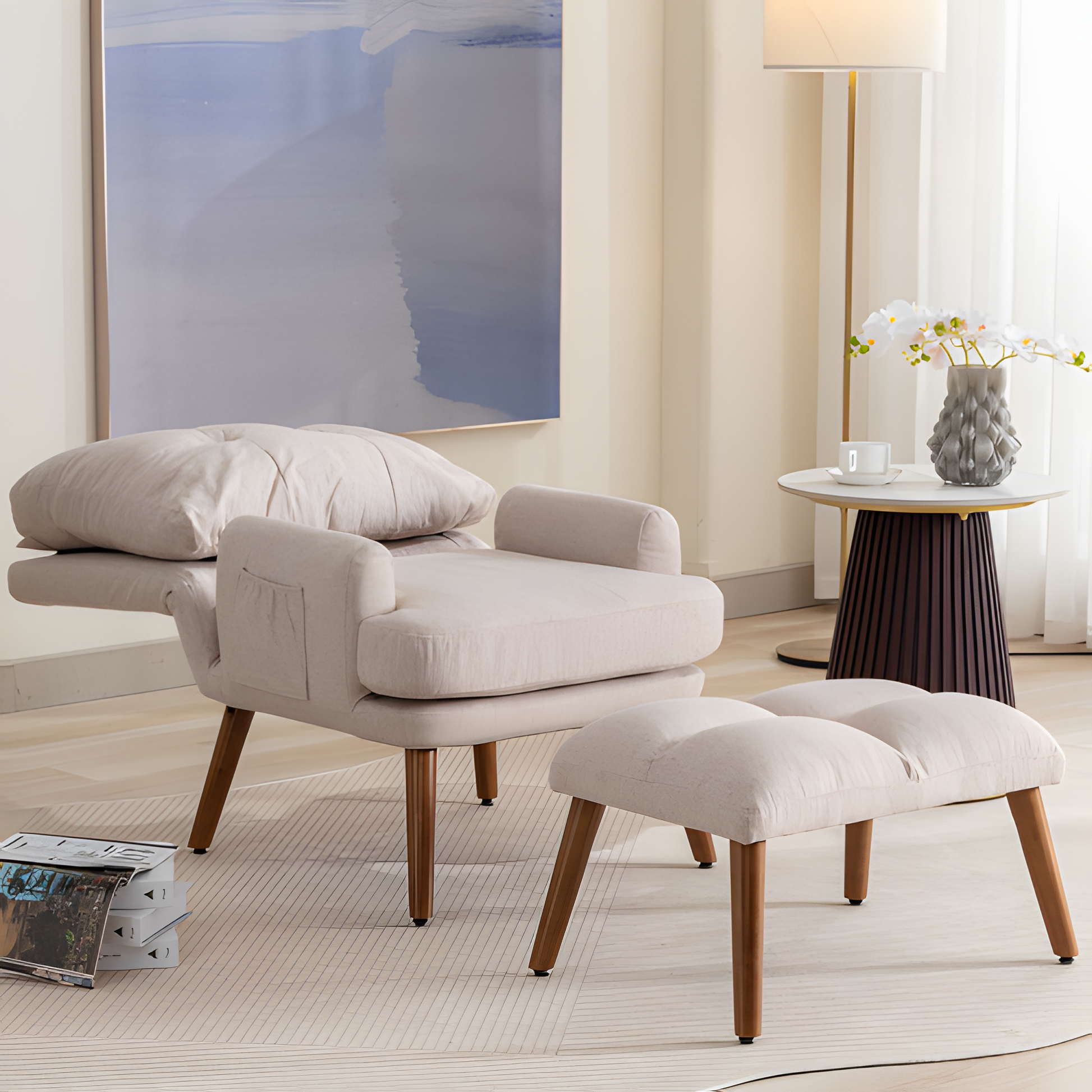 Loungesessel "ARLENA" – Verstellbarer Sessel mit Fußhocker & Seitentasche