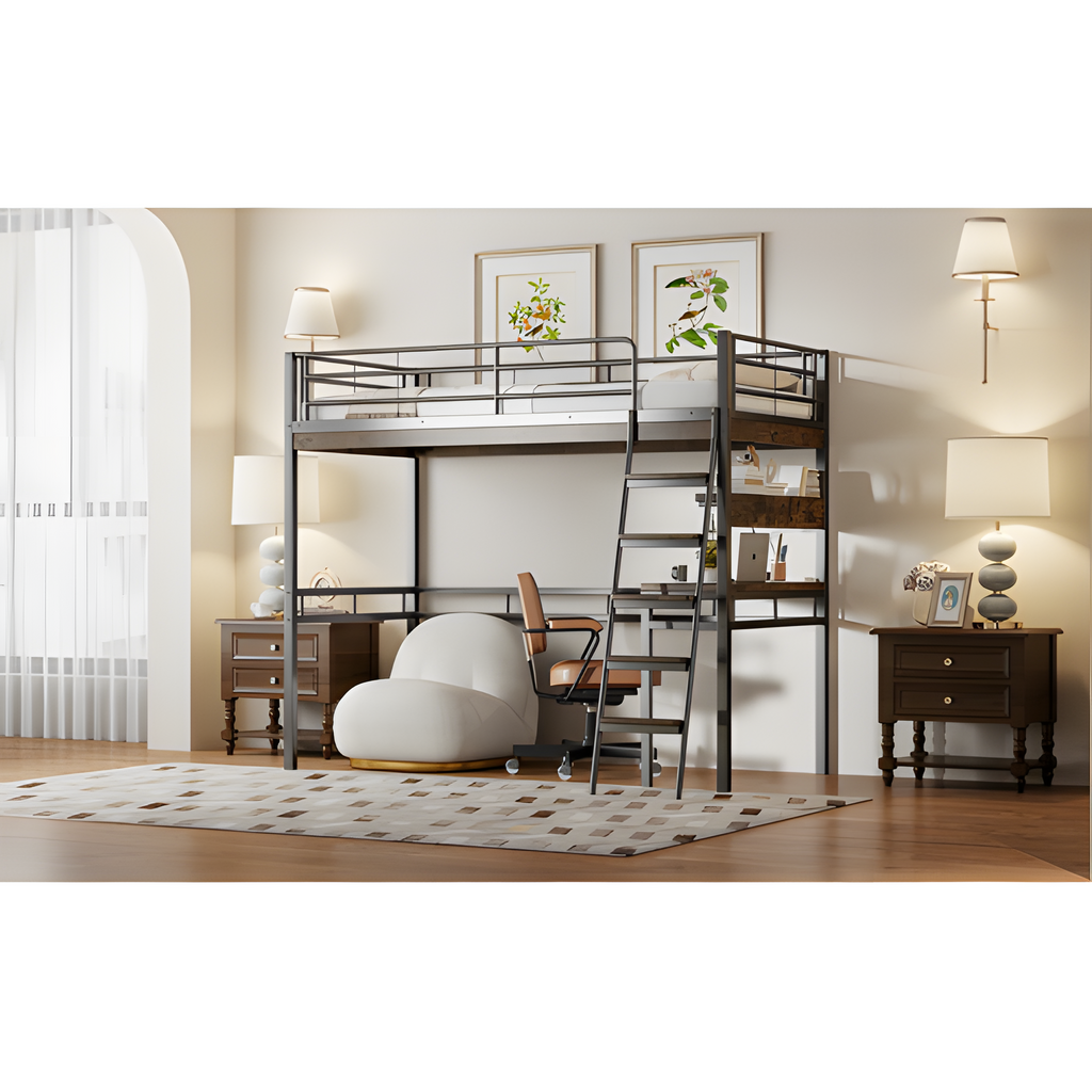 "ALTO" – Hochbett 90×200 cm mit Schreibtisch & Regal in Schwarz