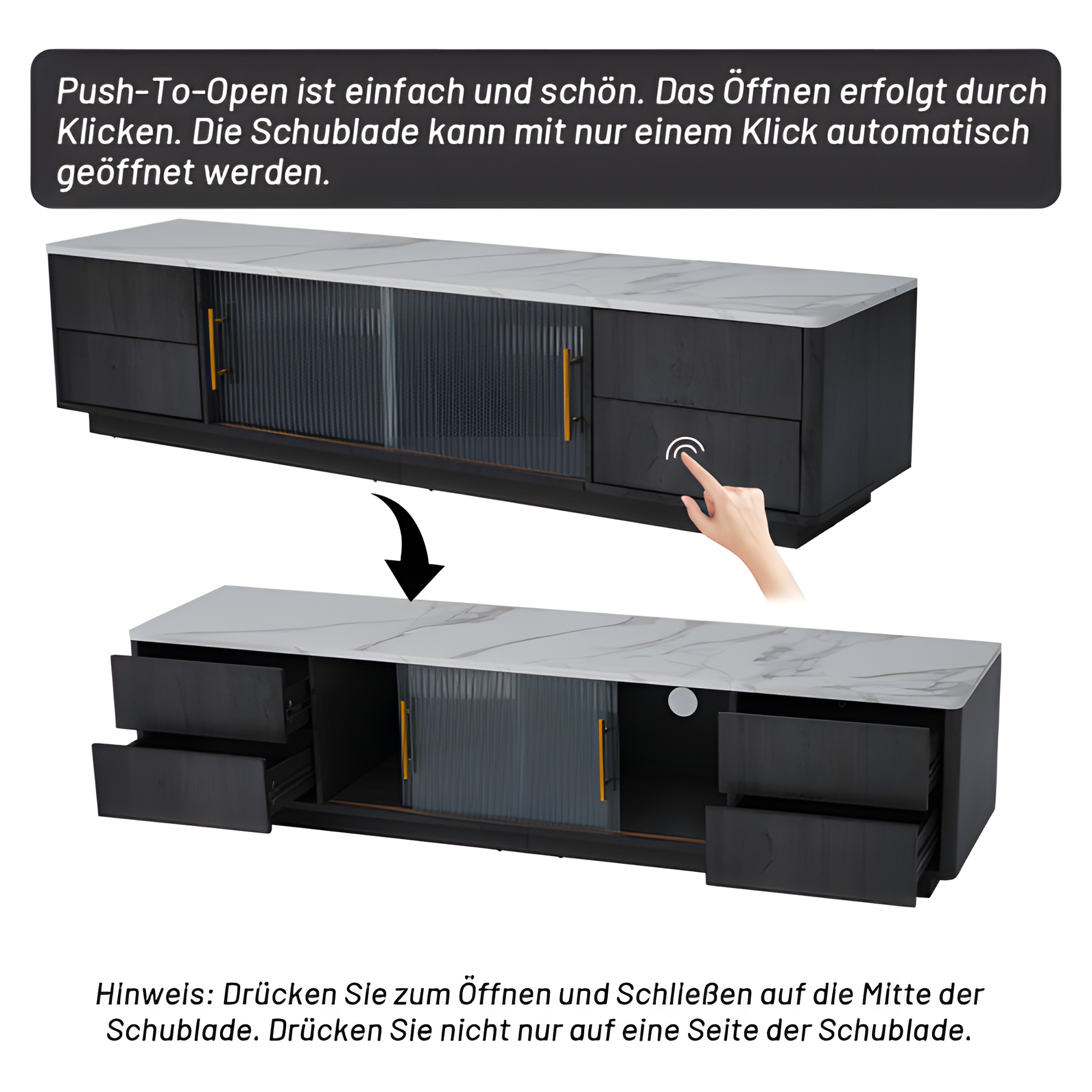 TV-Lowboard „Marno“ – Grau mit Marmoroptik | 160 × 40 × 44,5 cm für Fernseher bis 70"