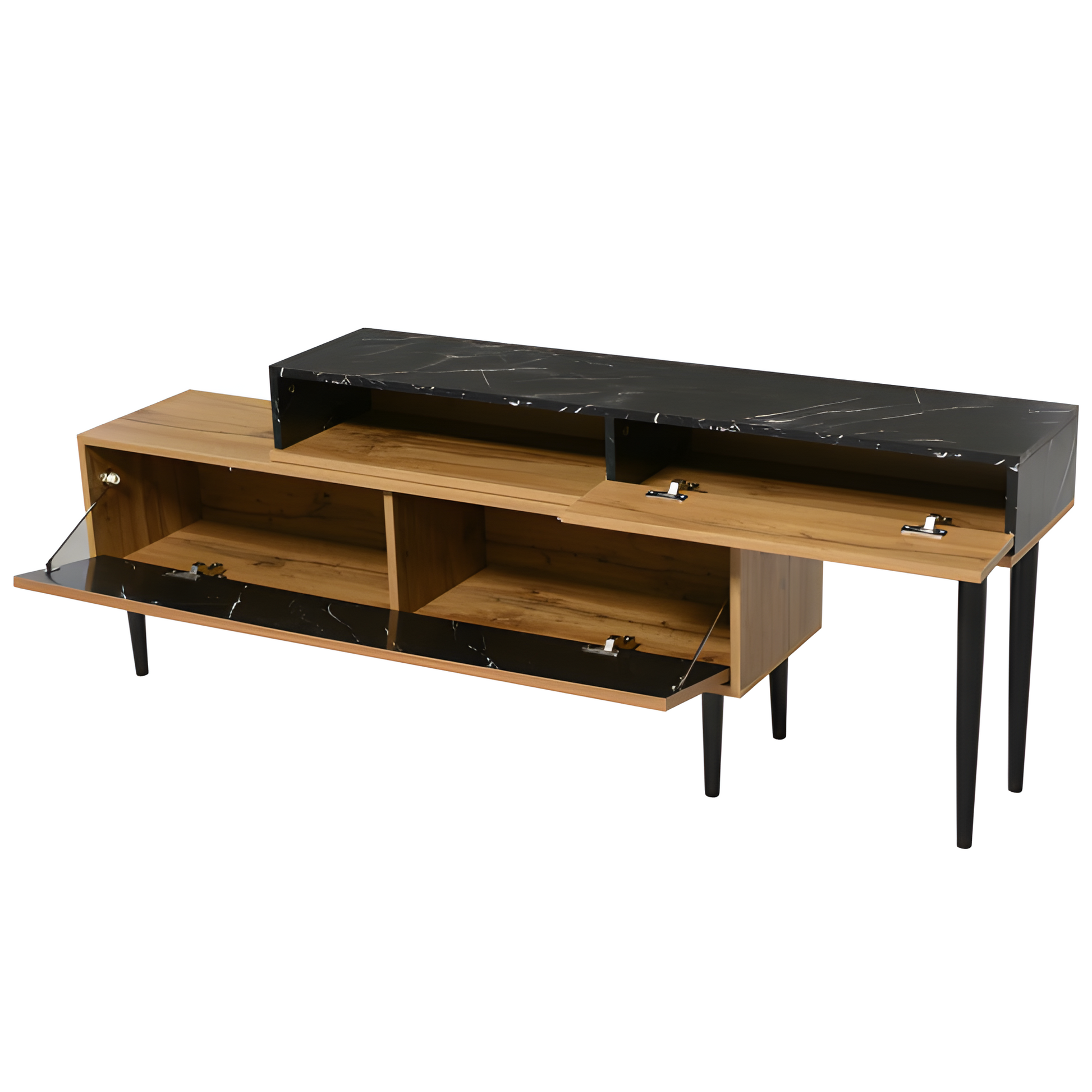 TV-Board „Moderno“ – 129 cm in Marmor-Holzoptik mit Eisenbeinen