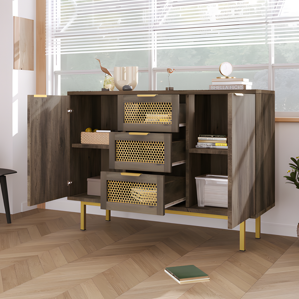 Sideboard „Ravena“ – 120 cm Kommode in Dunkelbraun mit Metallakzenten