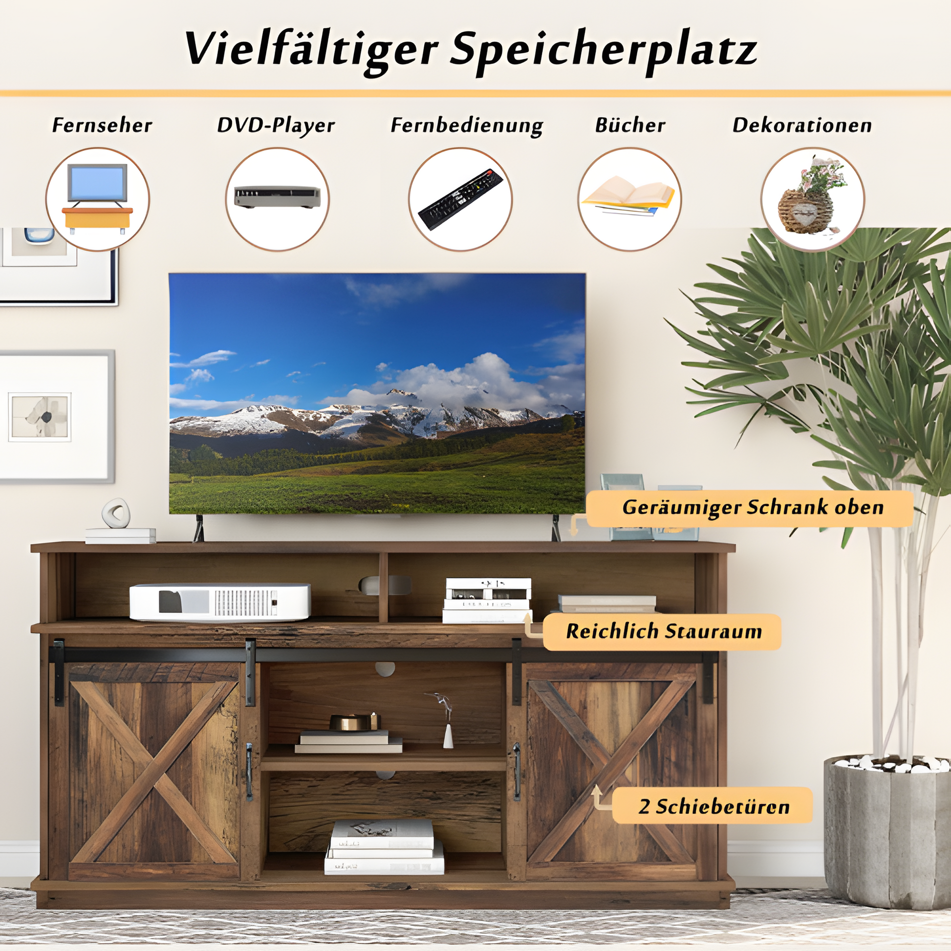 TV-Schrank "LANDHAUS" – Rustikales Sideboard mit Schiebetüren