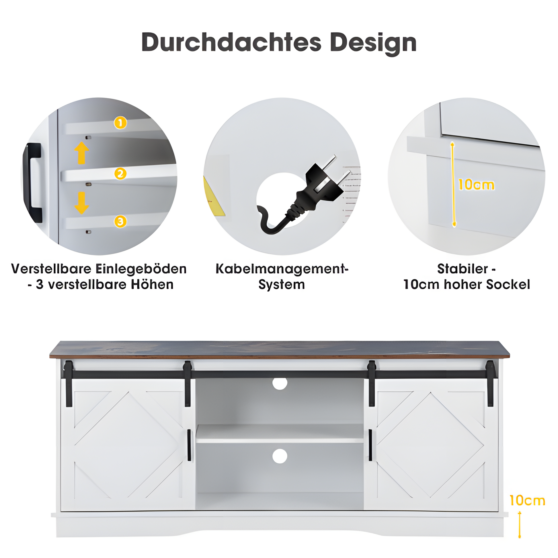 TV-Schrank „FARMSTYLE“ – mit Schiebetüren, verstellbaren Regalen & Landhausdesign