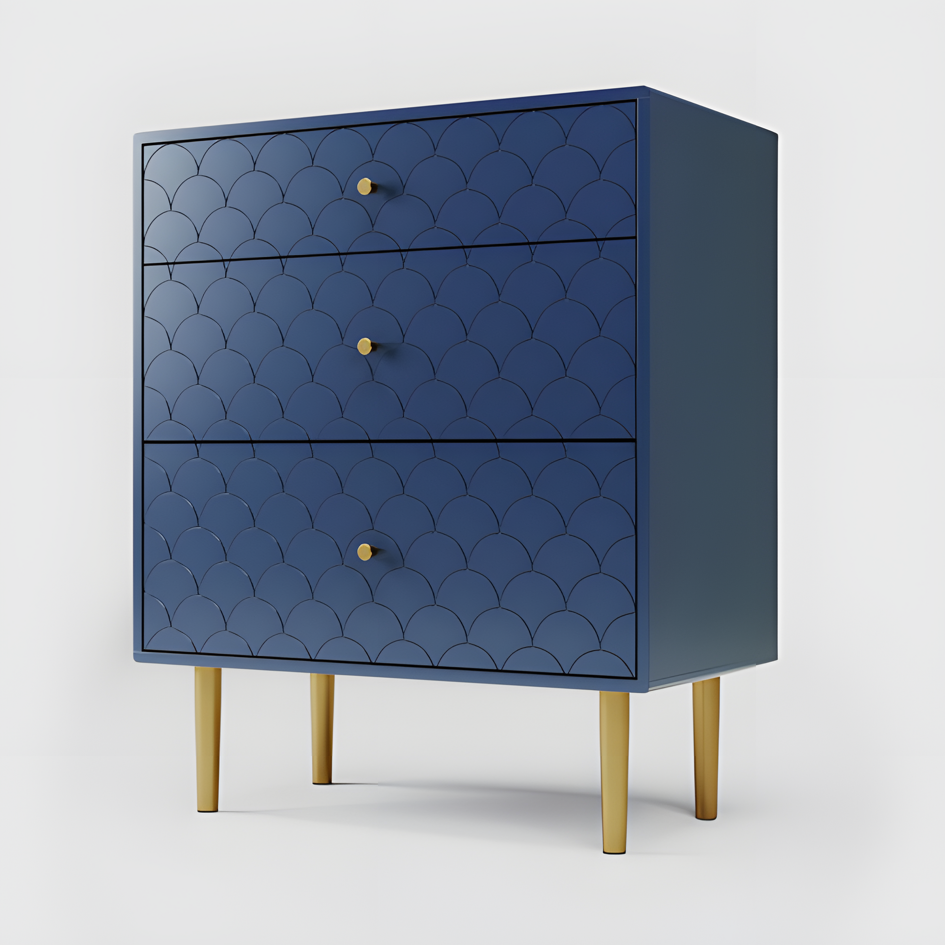Schubladenkommode „Marina“ – Marineblau mit Fischschuppenstruktur | 89 × 75 × 40 cm