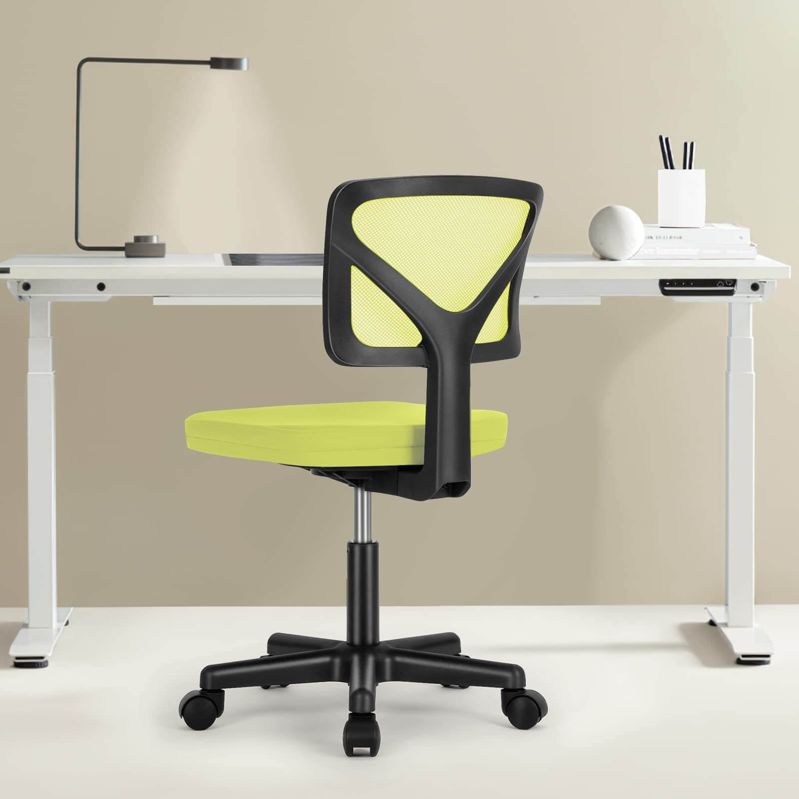 "SOLUNA" – Ergonomischer Drehstuhl ohne Armlehnen (Gelb, Orange, Blau)