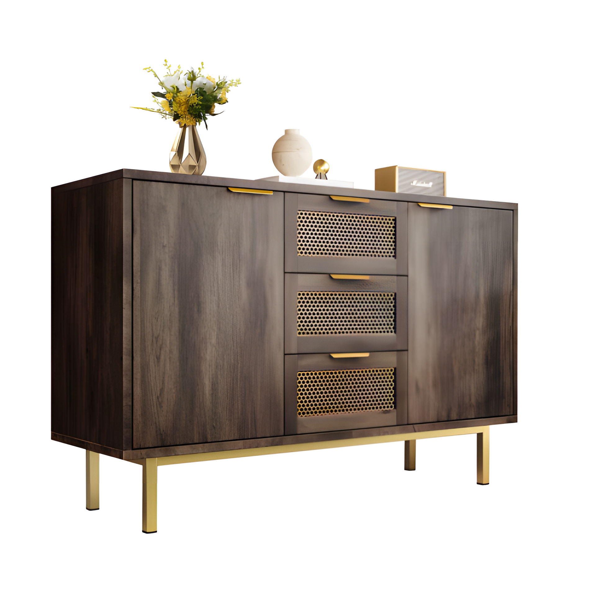 Sideboard „Ravena“ – 120 cm Kommode in Dunkelbraun mit Metallakzenten