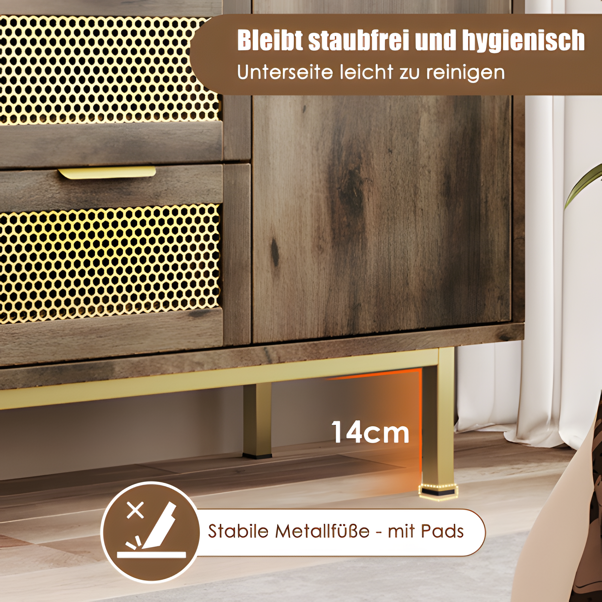 Sideboard „Ravena“ – 120 cm Kommode in Dunkelbraun mit Metallakzenten