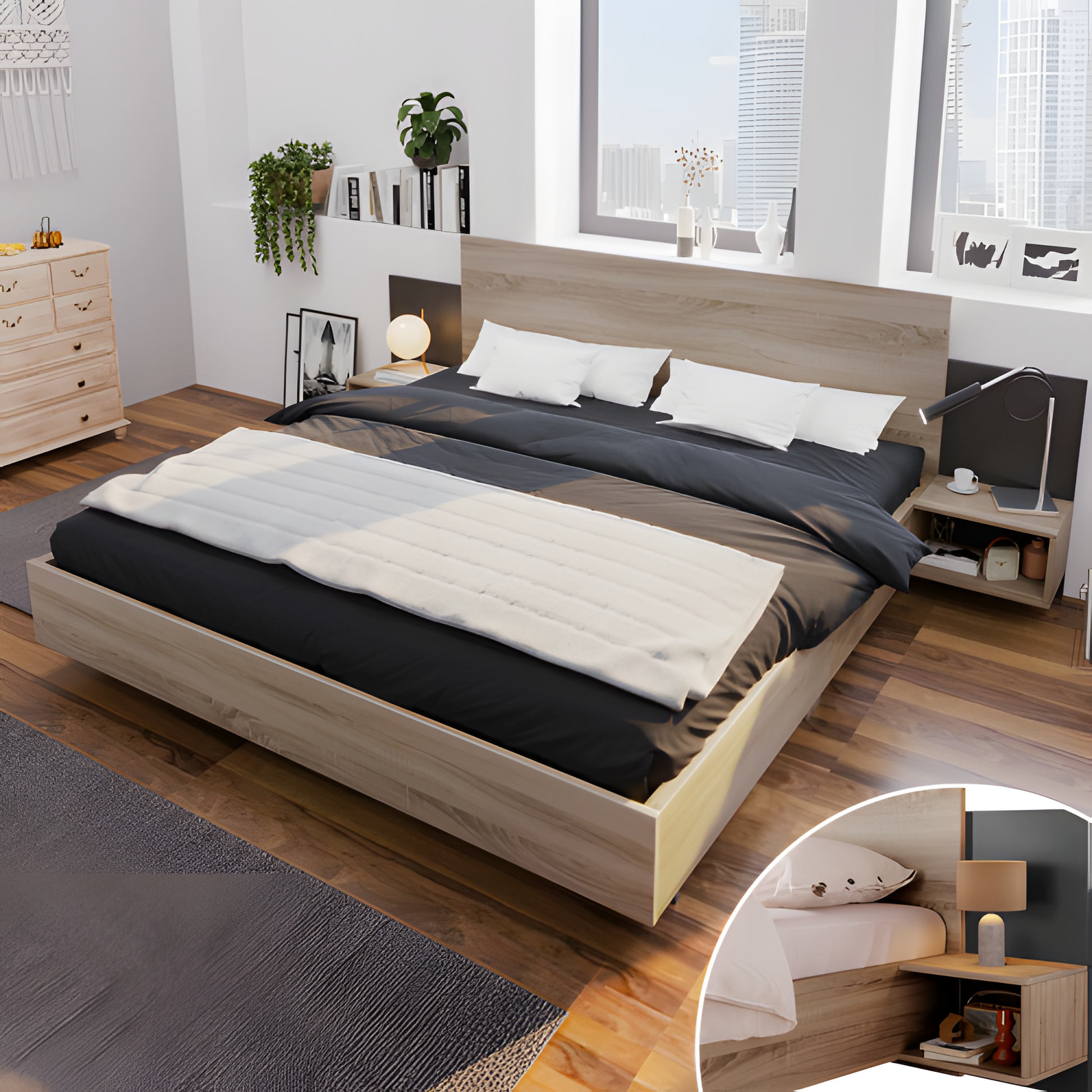 Doppelbett "SONEMA" – 160 × 200 cm mit Nachttischen