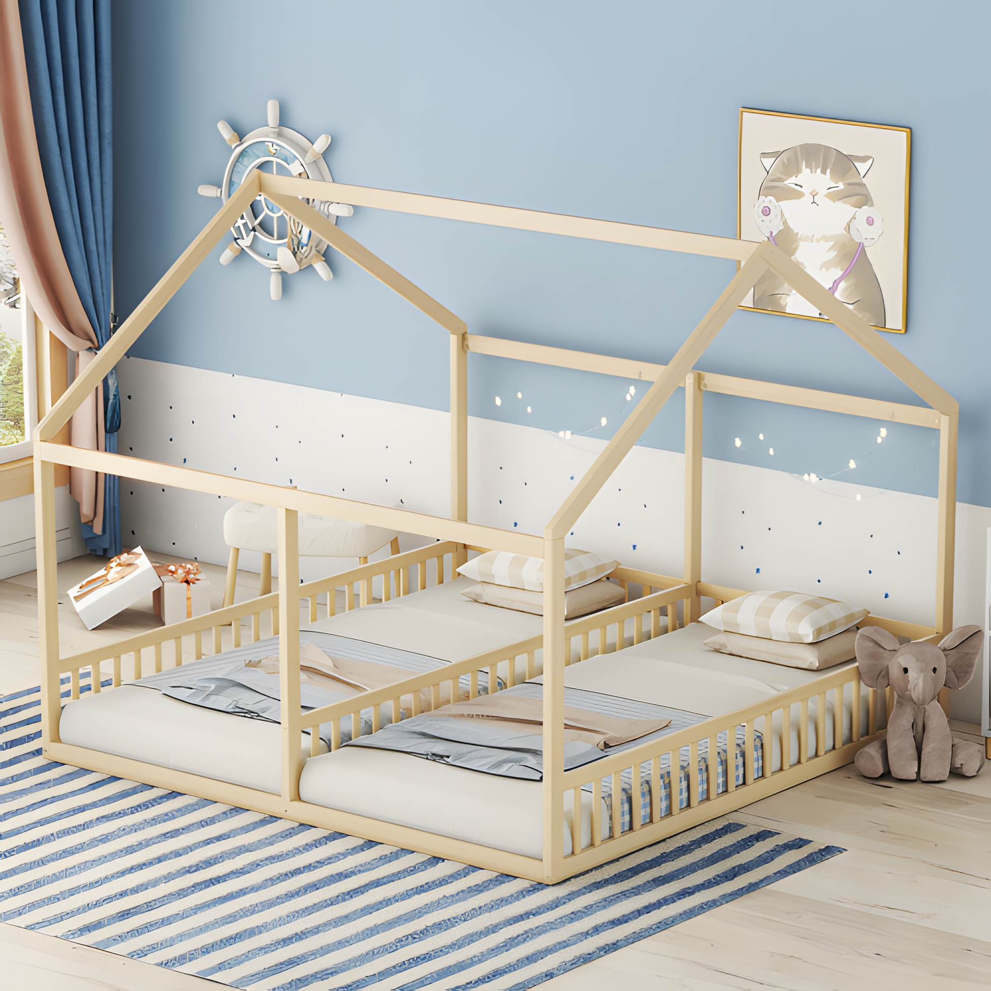Kinderbett "DOPPELTRAUM" – Hausbett 2-in-1 aus Kiefernholz