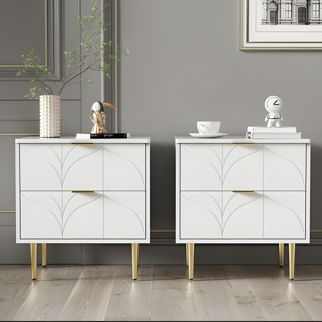 Nachttisch-Set „FLOREA“ – 2er-Set mit floraler Front &amp; Goldakzenten 🌸
