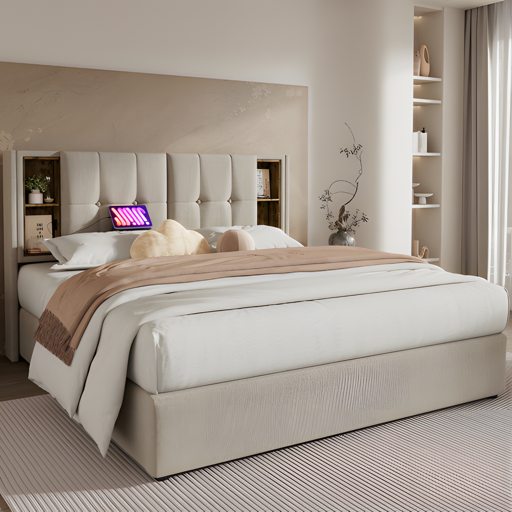 Polsterbett „Helena“ – 180x200 cm mit kabellosem Laden & USB-C