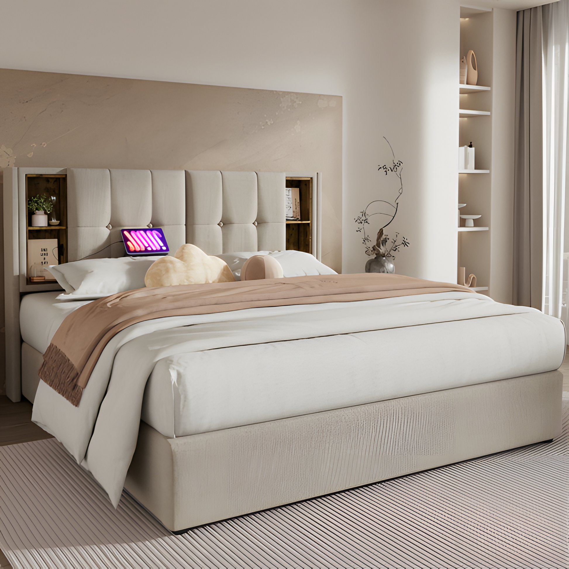 Polsterbett „Helena“ – 180x200 cm mit kabellosem Laden & USB-C