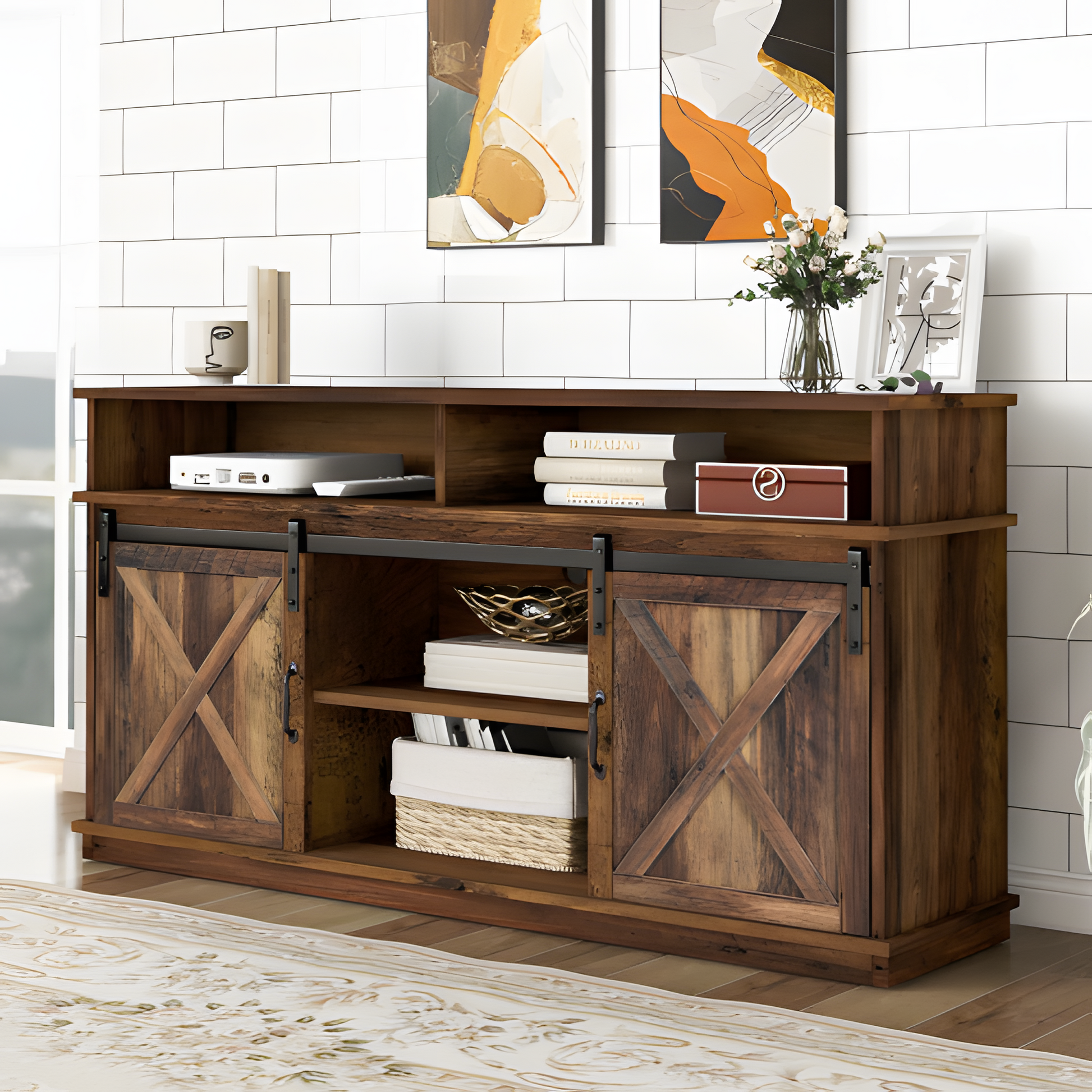 TV-Schrank "LANDHAUS" – Rustikales Sideboard mit Schiebetüren