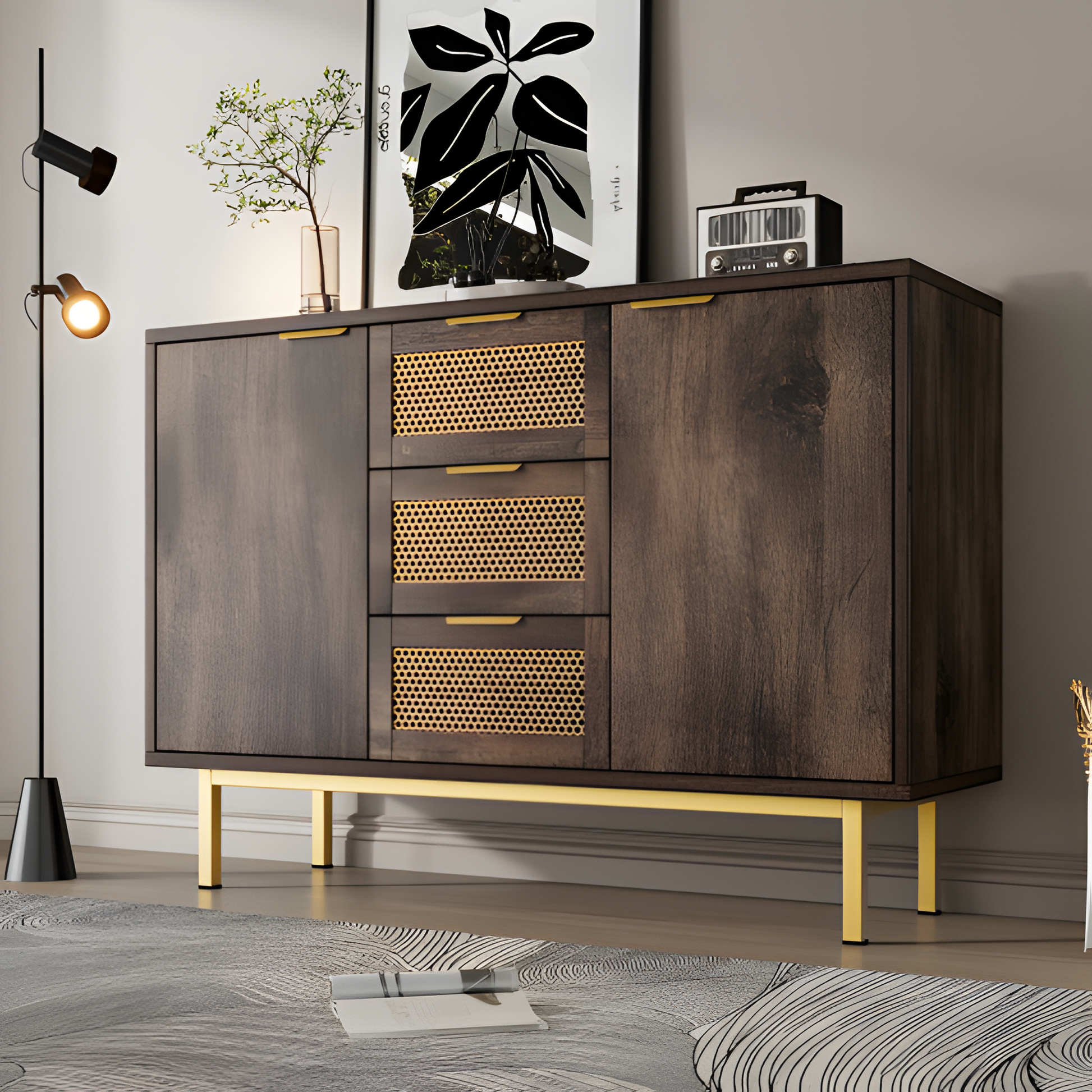 Sideboard „Ravena“ – 120 cm Kommode in Dunkelbraun mit Metallakzenten