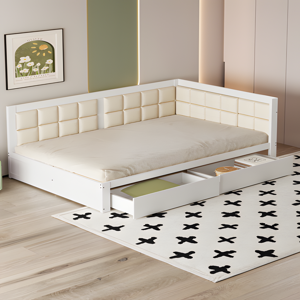 "LIVELIA" Schlafsofa 140×200 cm mit weicher Rückenlehne und Stauraum – Weiß