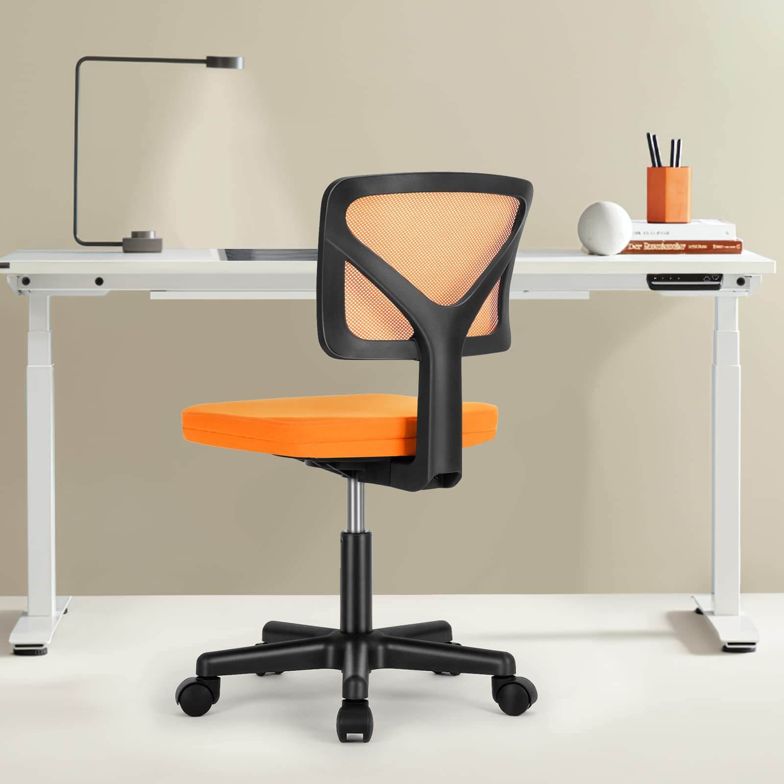 "SOLUNA" – Ergonomischer Drehstuhl ohne Armlehnen (Gelb, Orange, Blau)