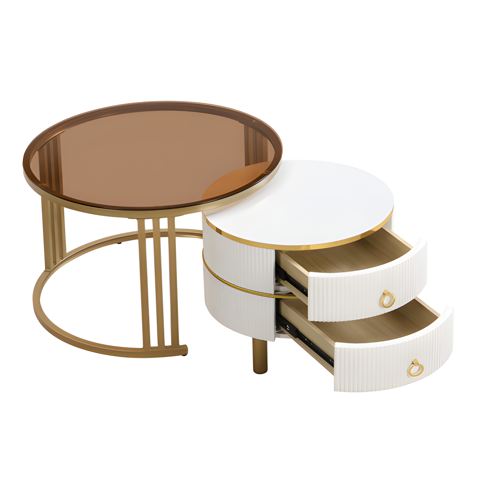 „DUOTABLE“ – 2-in-1 Couchtisch-Set in Hochglanz & Glasoptik