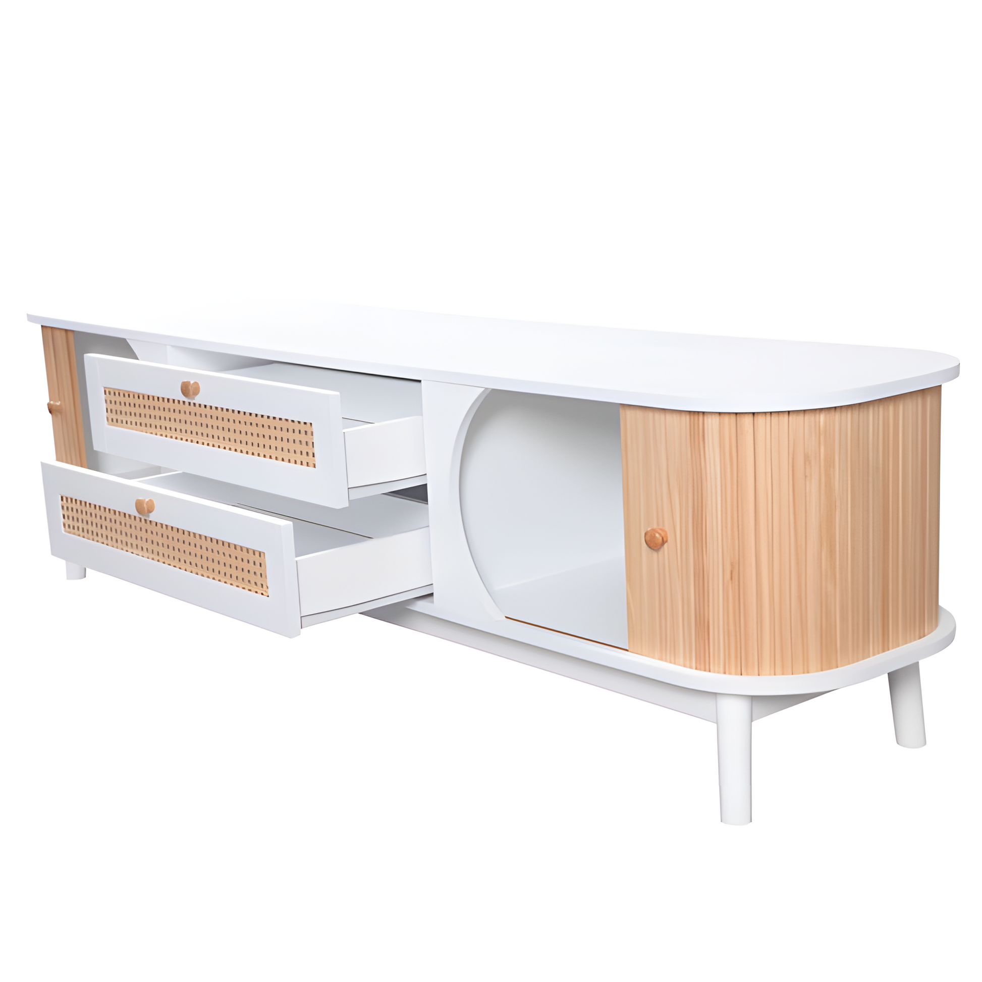 TV-Schrank „RATTANA“ – Natürliches Design mit Rattandetails & Stauraum
