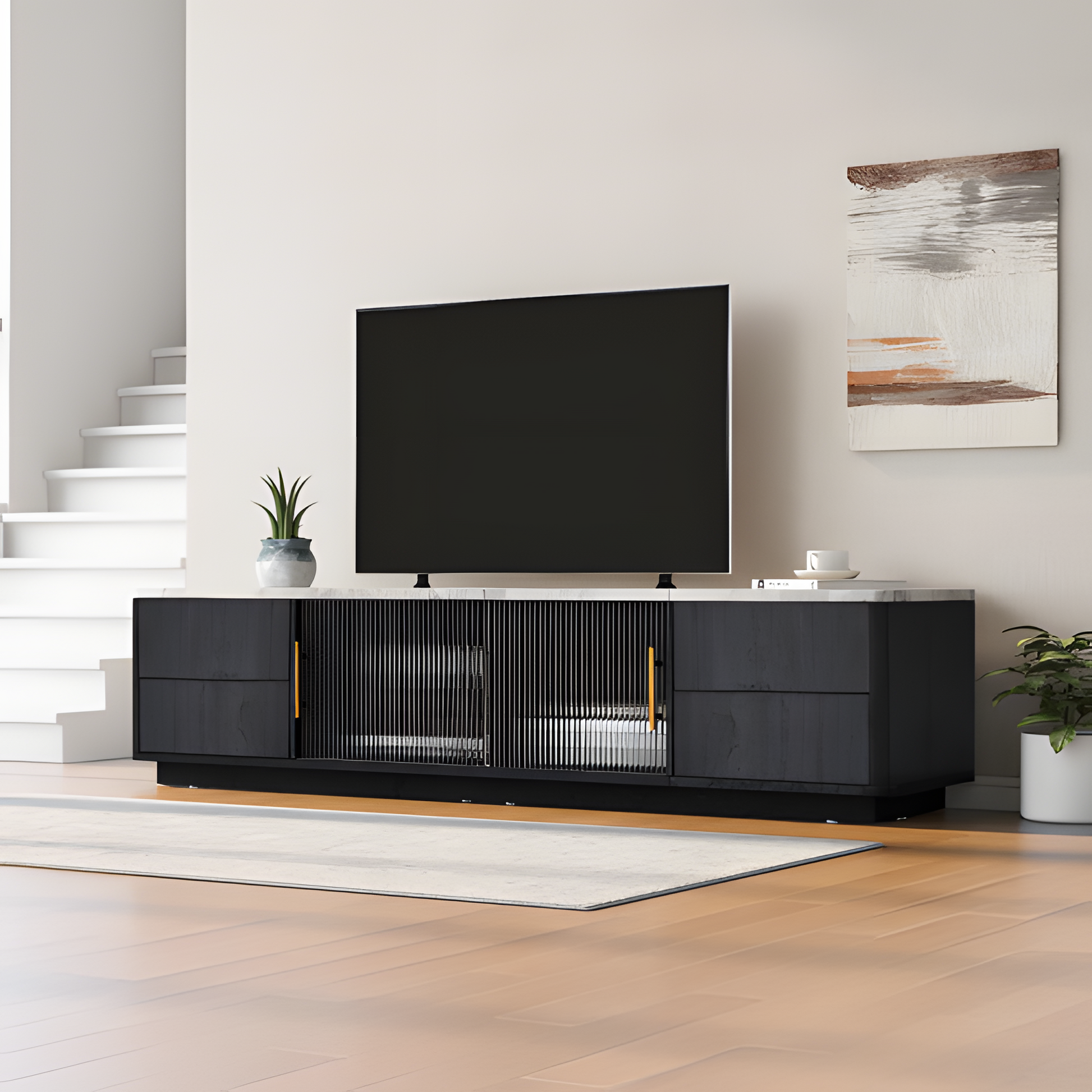 TV-Lowboard „Marno“ – Grau mit Marmoroptik | 160 × 40 × 44,5 cm für Fernseher bis 70"