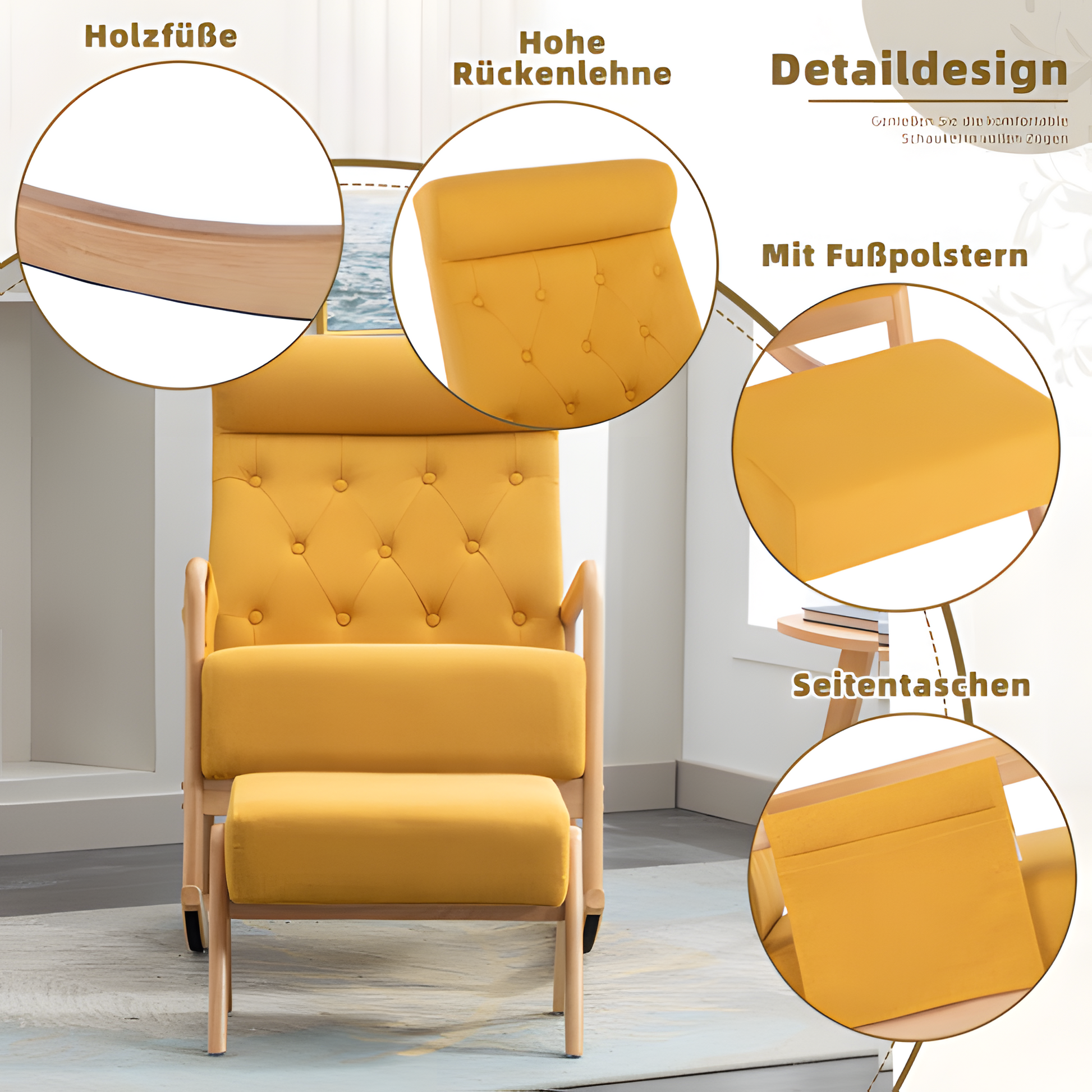 COOLMORE Schaukelstuhl mit Hocker – Komfort & Stil in sonnigem Gelb