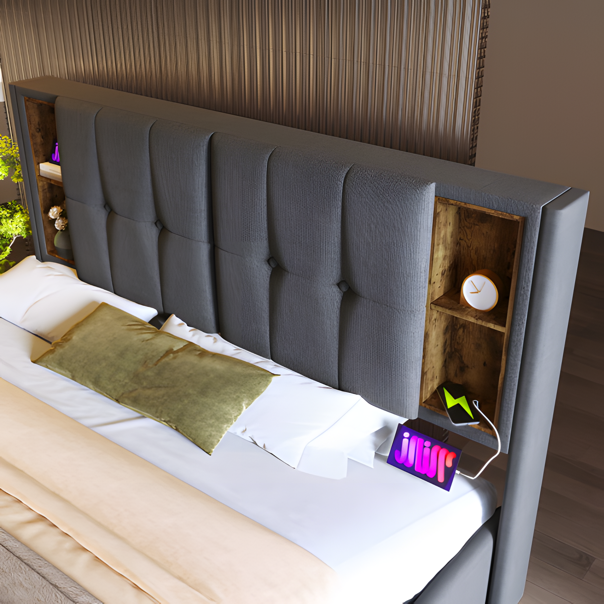 Polsterbett „Helena“ – 180x200 cm mit kabellosem Laden & USB-C
