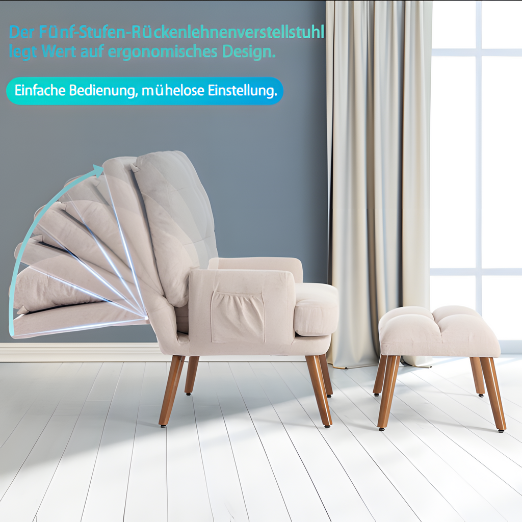 Loungesessel "ARLENA" – Verstellbarer Sessel mit Fußhocker & Seitentasche