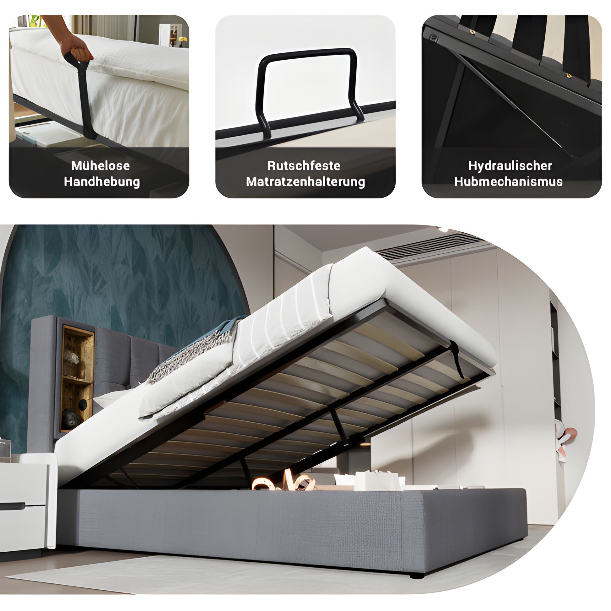 Polsterbett „Helena“ – 180x200 cm mit kabellosem Laden & USB-C