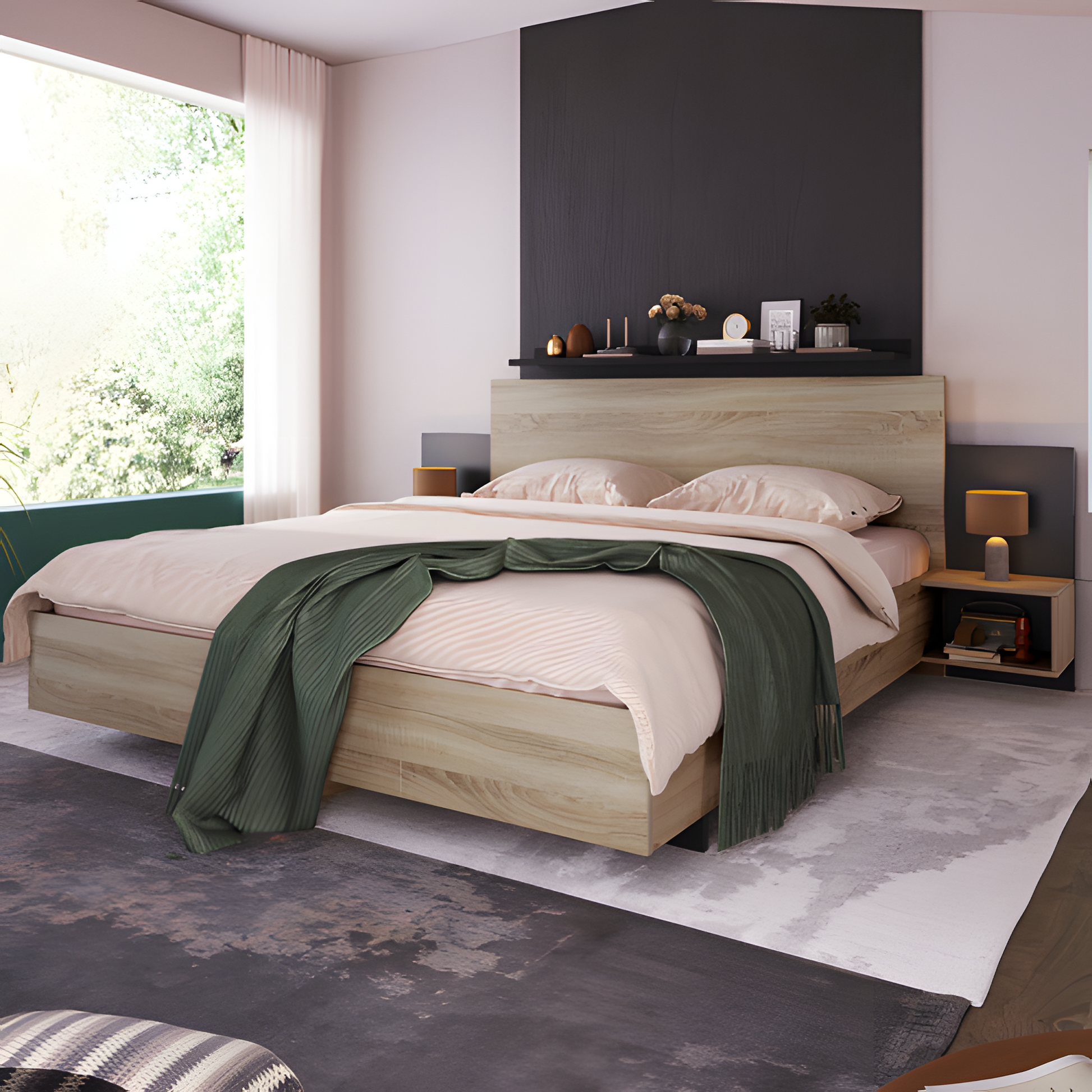 Doppelbett "SONEMA" – 160 × 200 cm mit Nachttischen