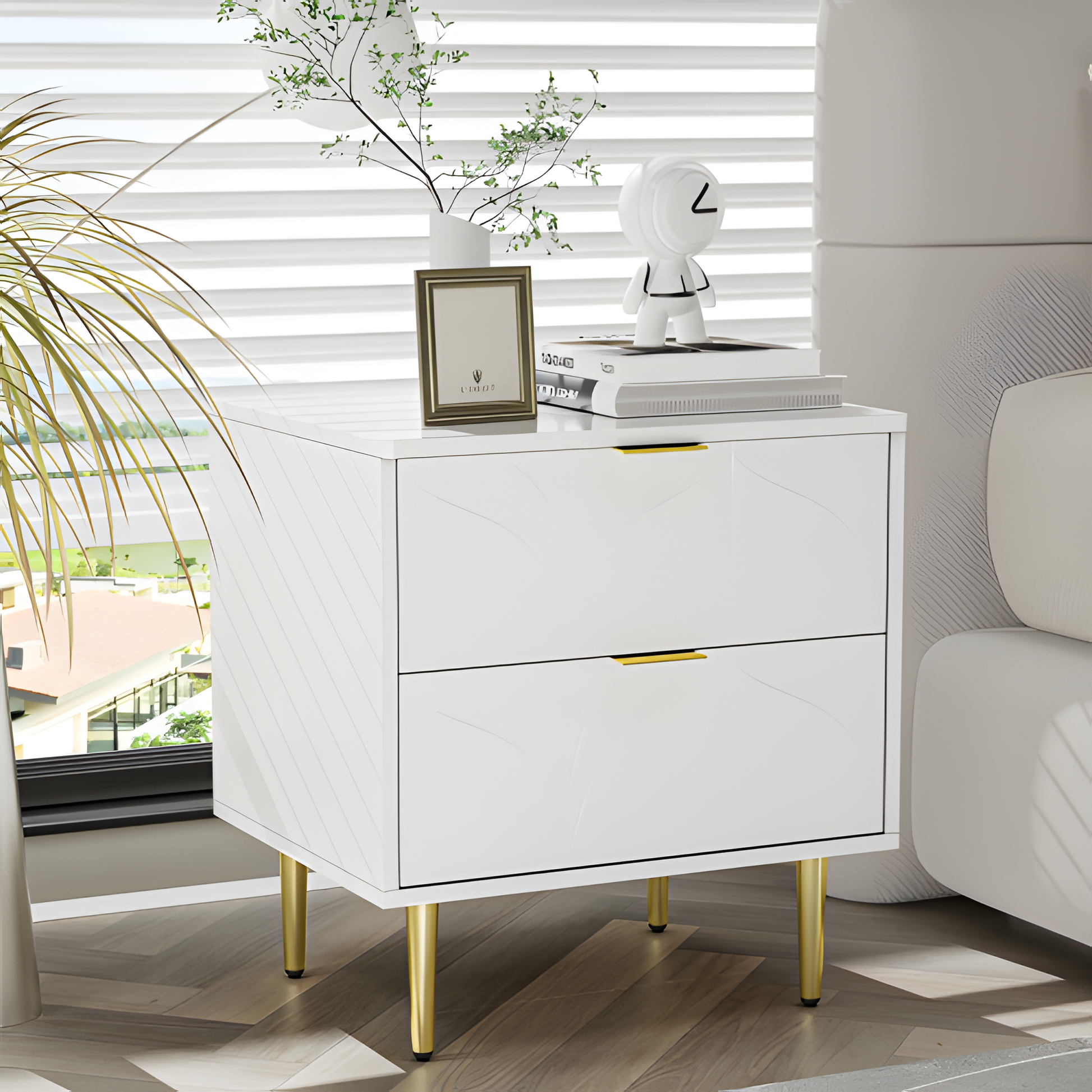 Nachttisch-Set „FLOREA“ – 2er-Set mit floraler Front &amp; Goldakzenten 🌸