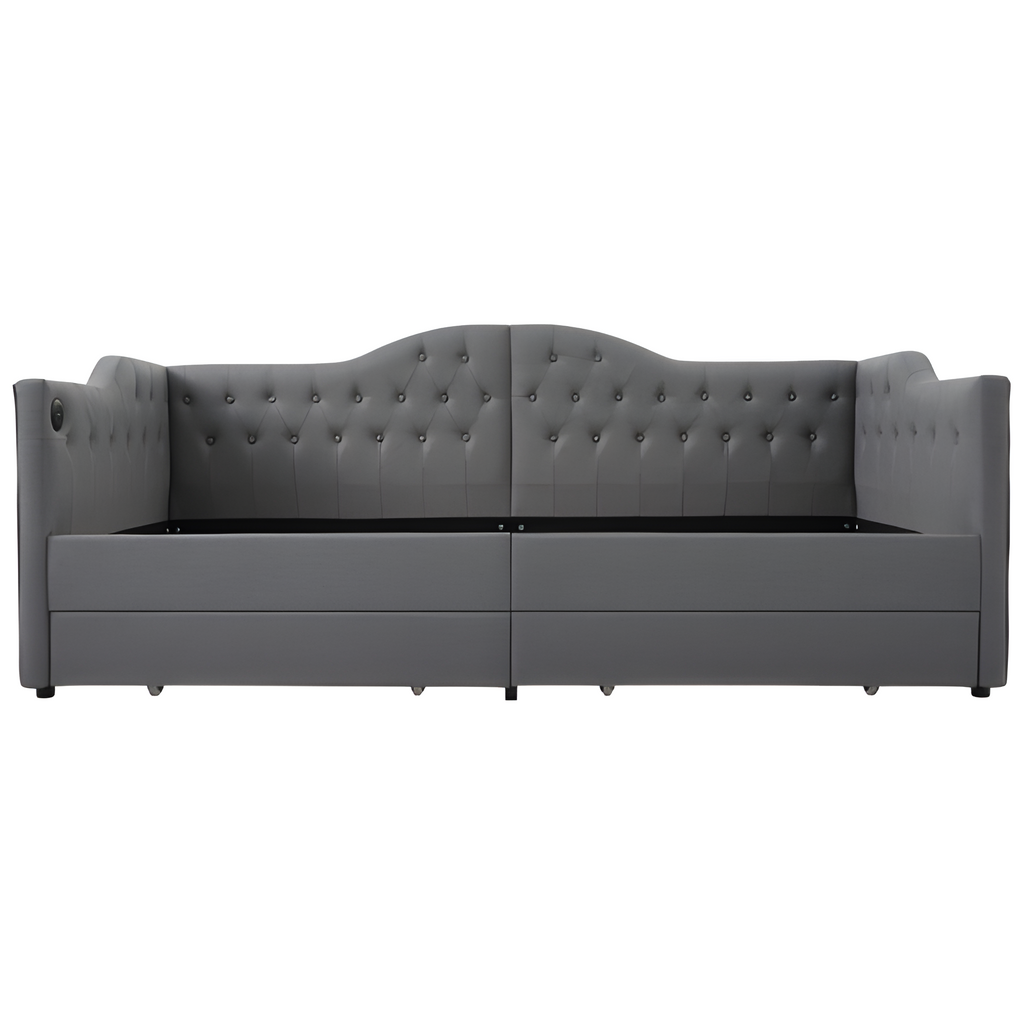 "DUOSLEEP" – Schlafsofa mit Stauraum und USB/Typ-C-Anschluss (90x190 cm, Beige oder Grau)
