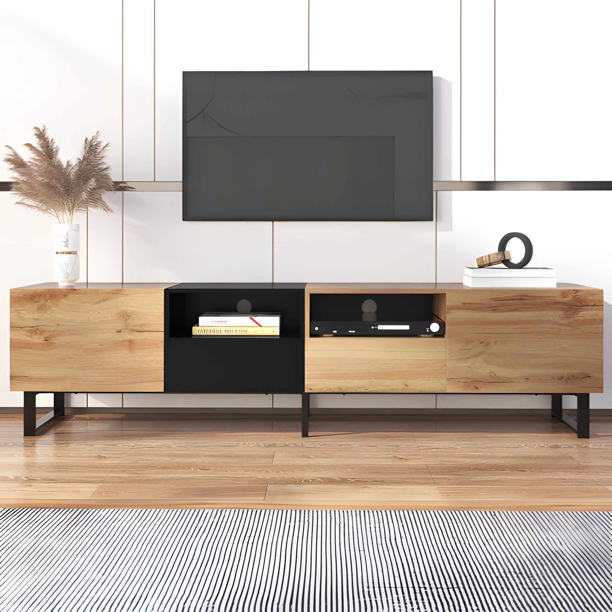 "NOIRWOOD" – Moderner TV-Schrank 190 cm mit Stauraum in Schwarz-Holz-Optik 📺🪵