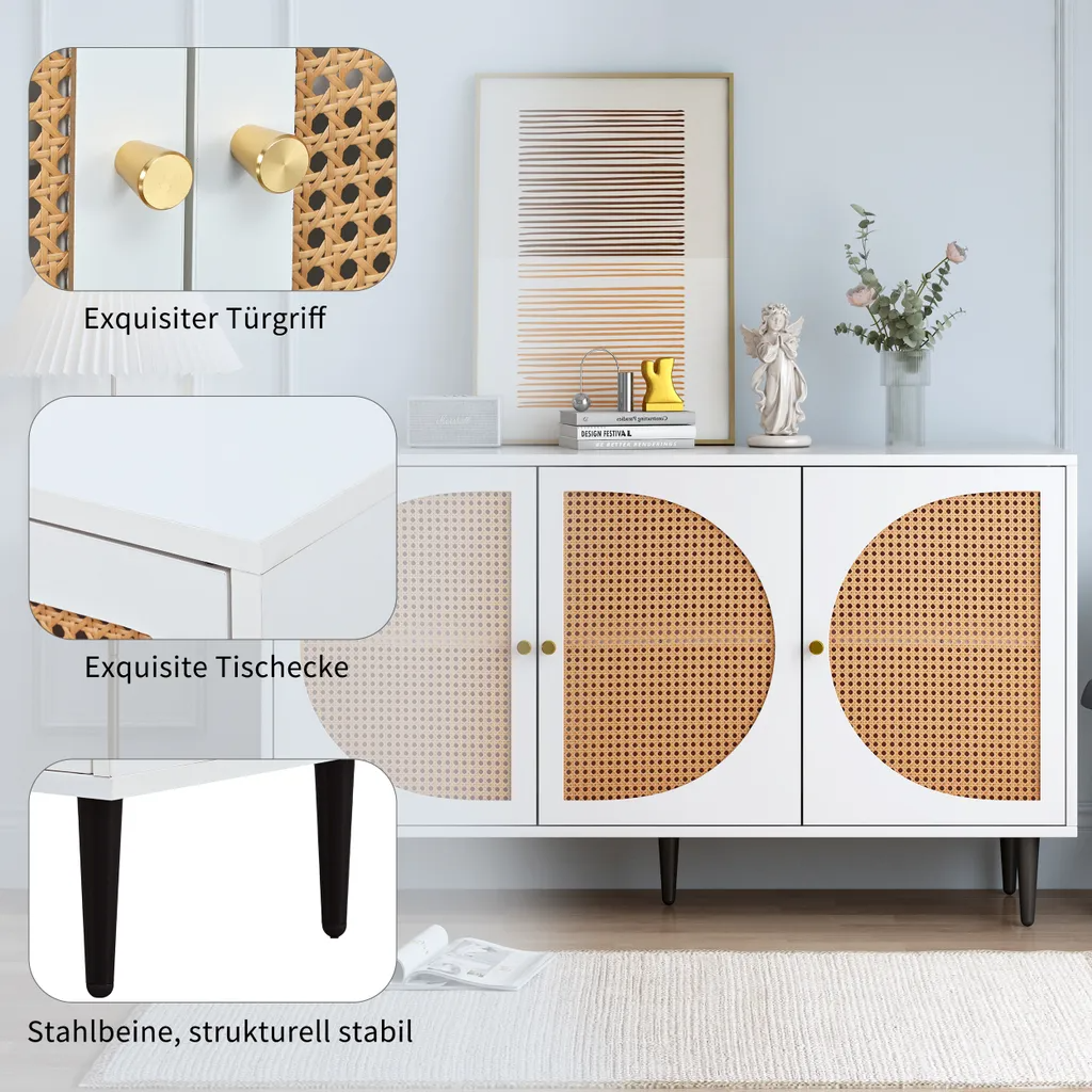 Sideboard Lena – Weiß – 129×40×76 cm