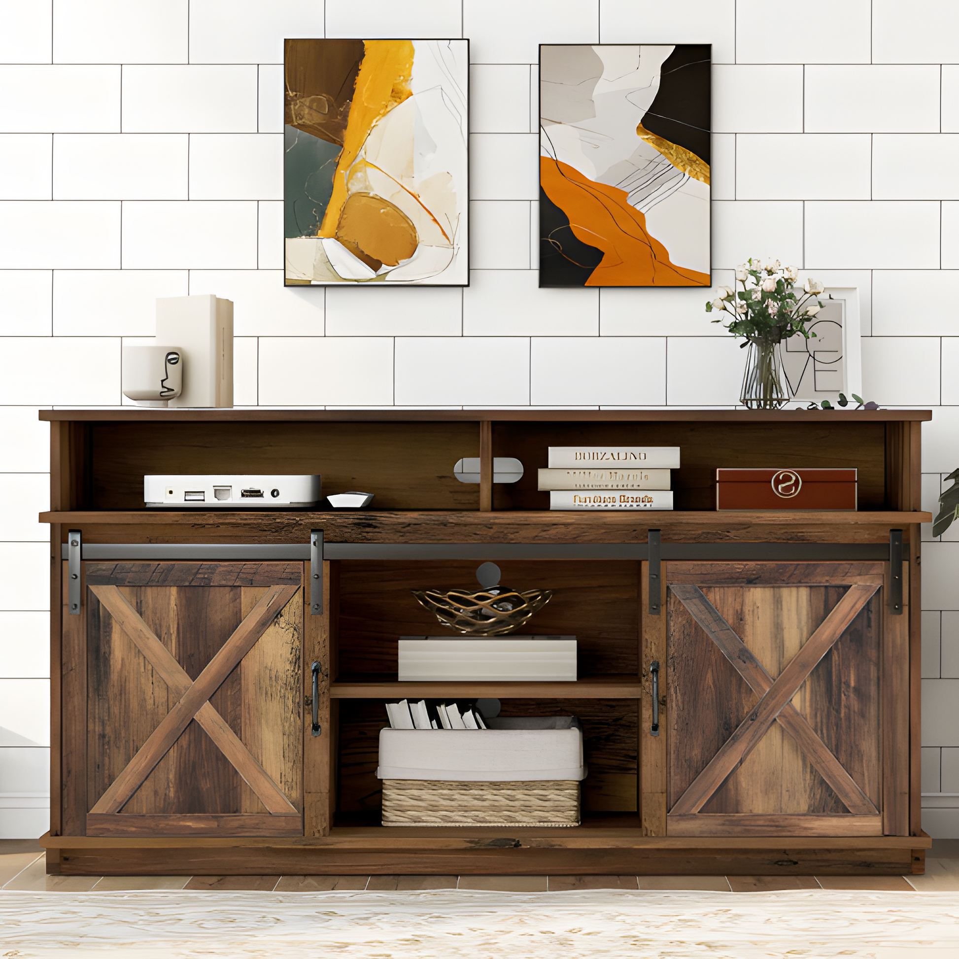 TV-Schrank "LANDHAUS" – Rustikales Sideboard mit Schiebetüren