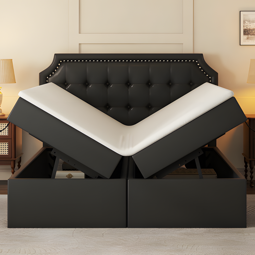 Polsterbett „Nova“ – 140 × 200 cm mit Stauraum & Lattenrost | Schwarz