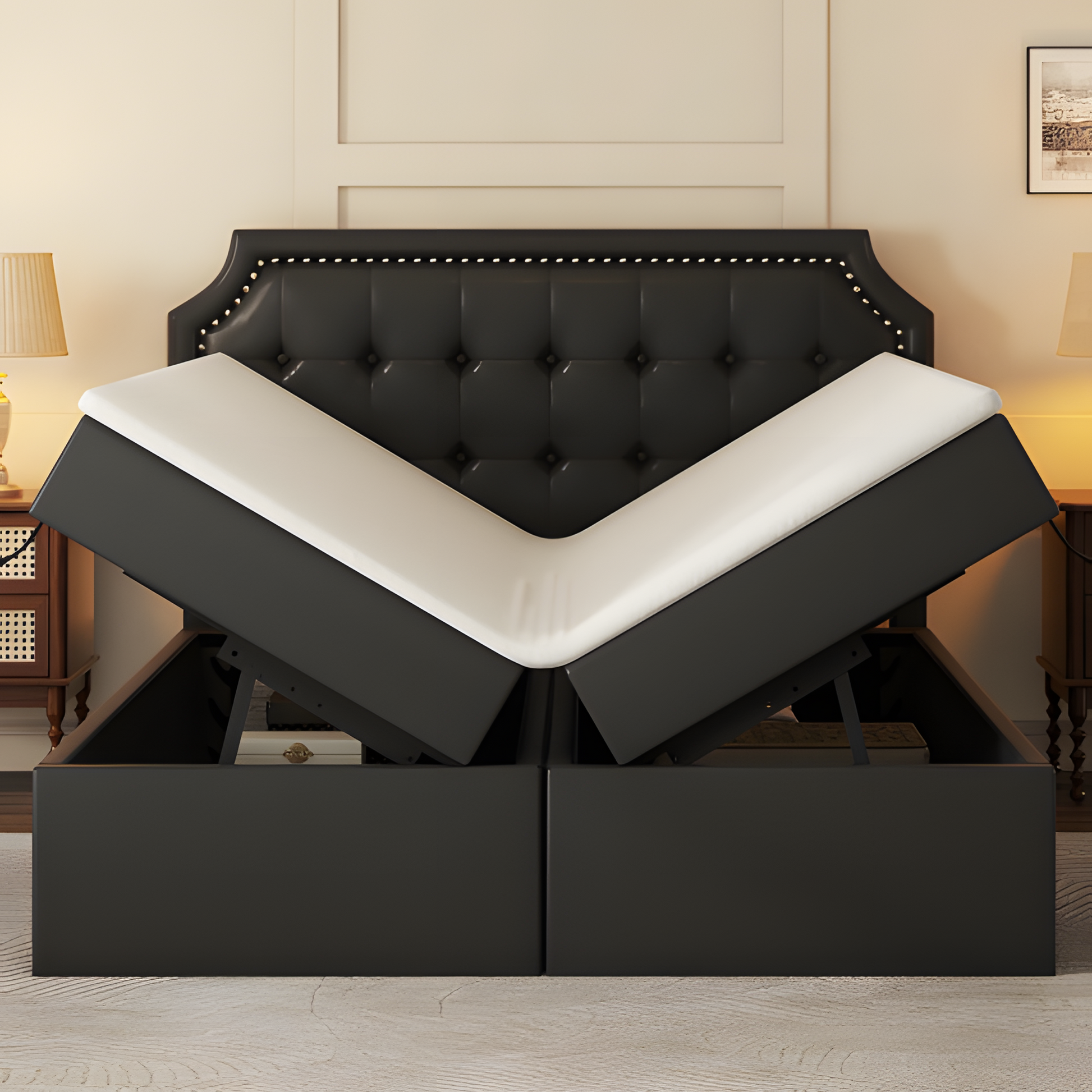 Polsterbett „Nova“ – 140 × 200 cm mit Stauraum & Lattenrost | Schwarz