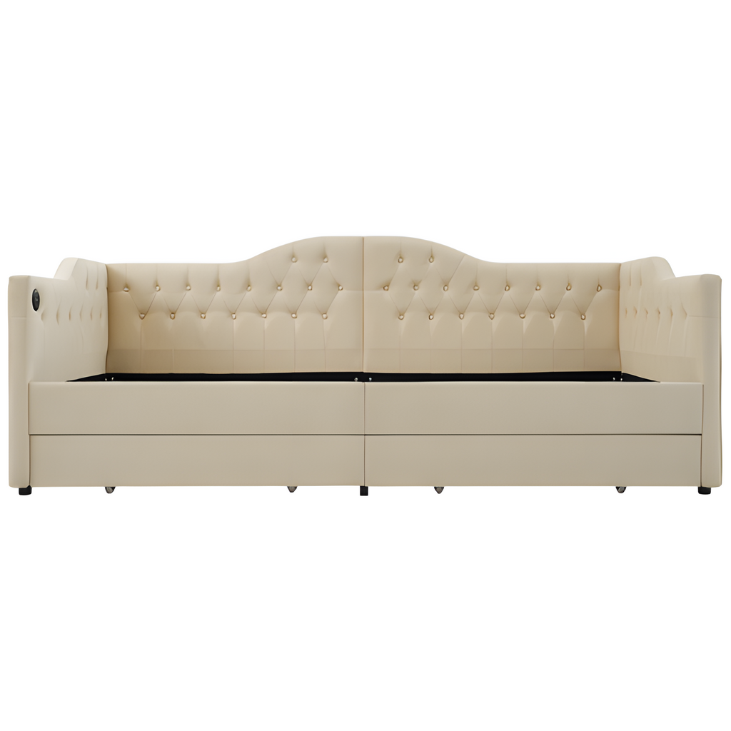 "DUOSLEEP" – Schlafsofa mit Stauraum und USB/Typ-C-Anschluss (90x190 cm, Beige oder Grau)