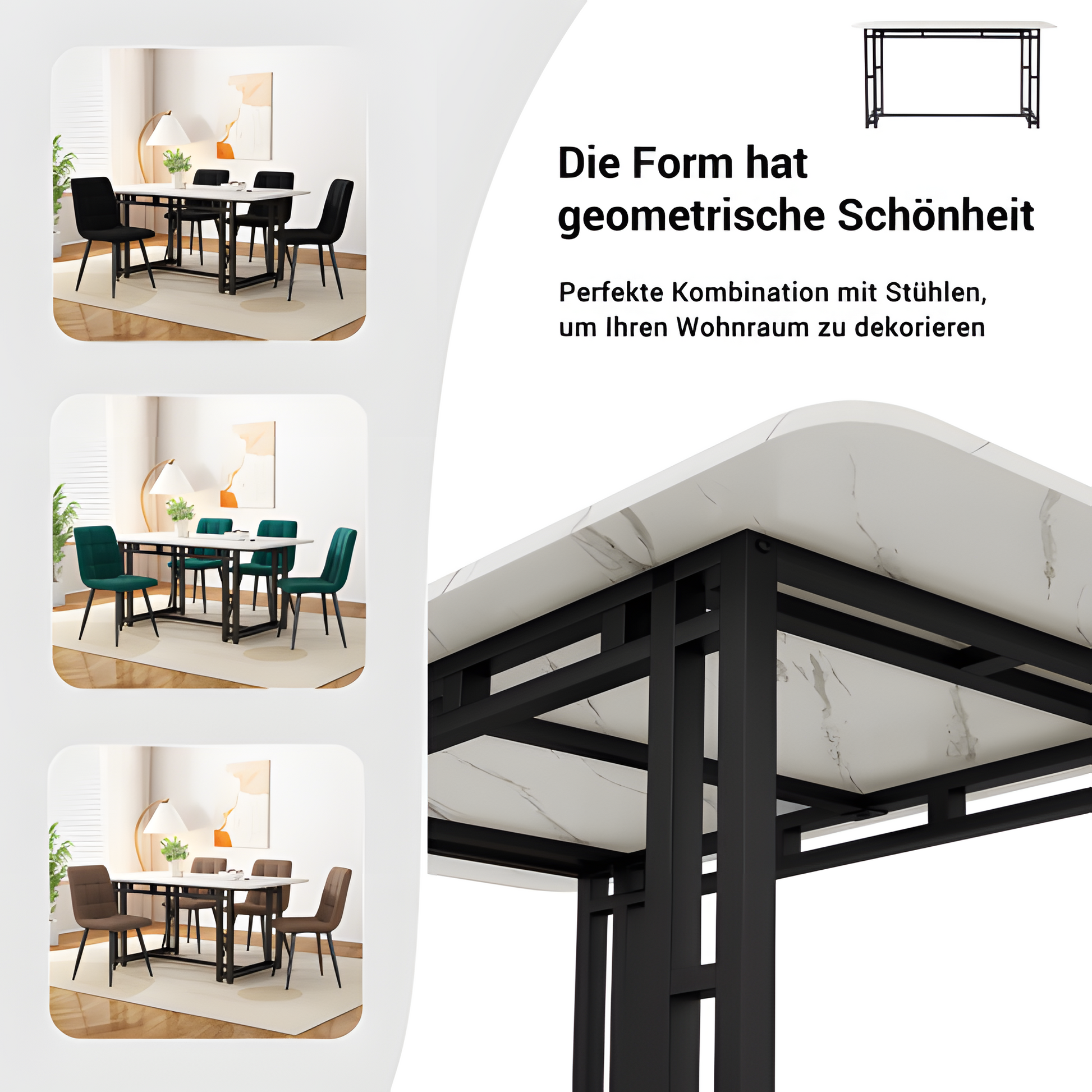 Esstisch „Luma“ – 120 × 70 cm in Weiß mit schwarzen Metallbeinen