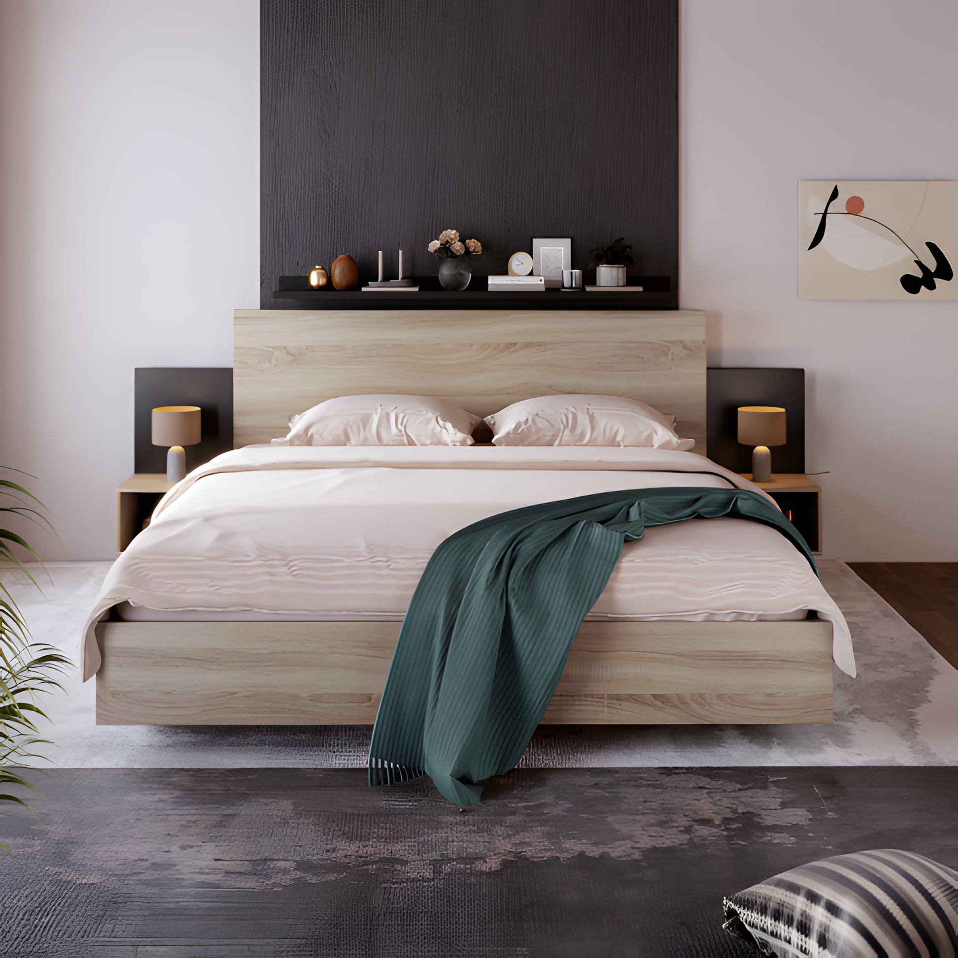 Doppelbett "SONEMA" – 160 × 200 cm mit Nachttischen