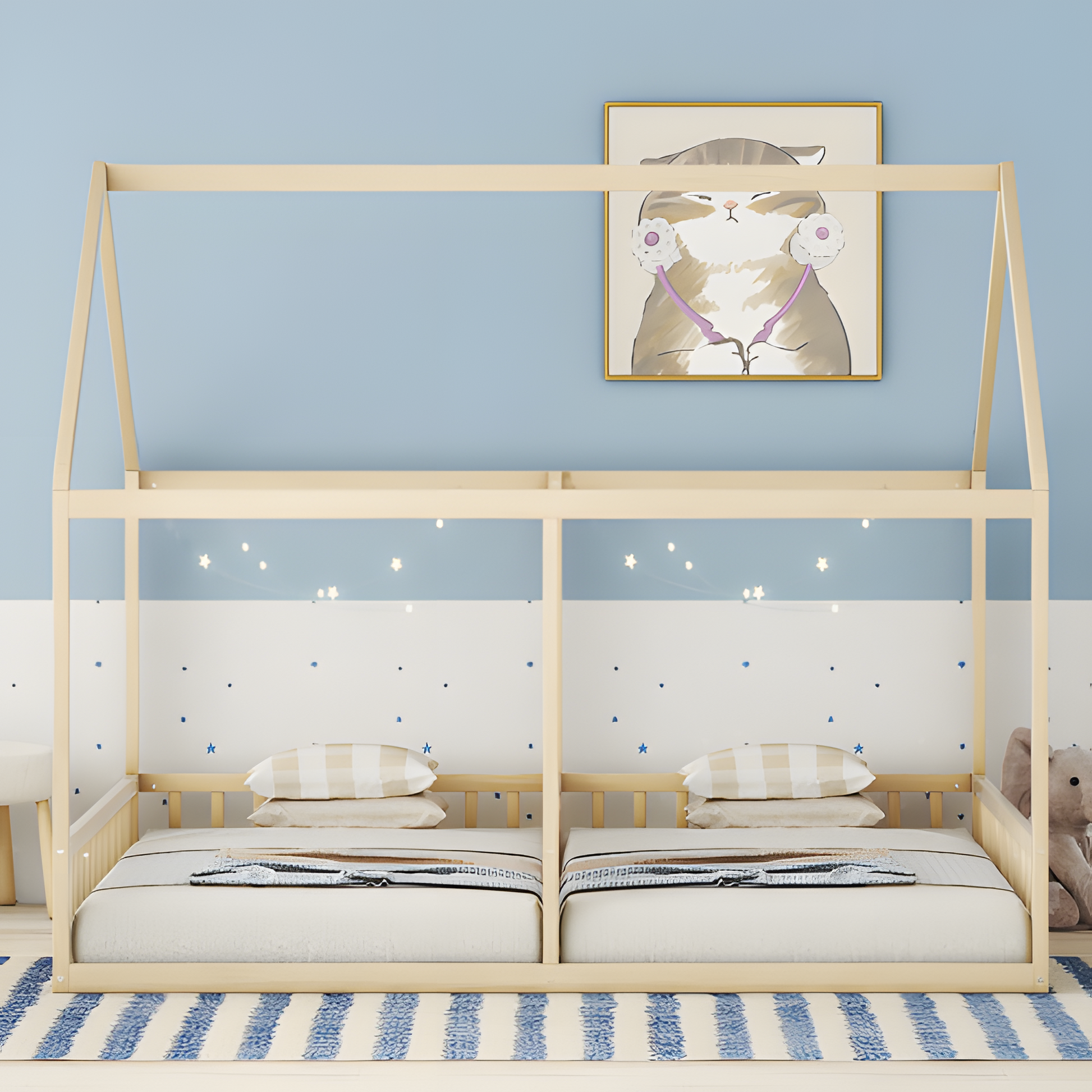 Kinderbett "DOPPELTRAUM" – Hausbett 2-in-1 aus Kiefernholz