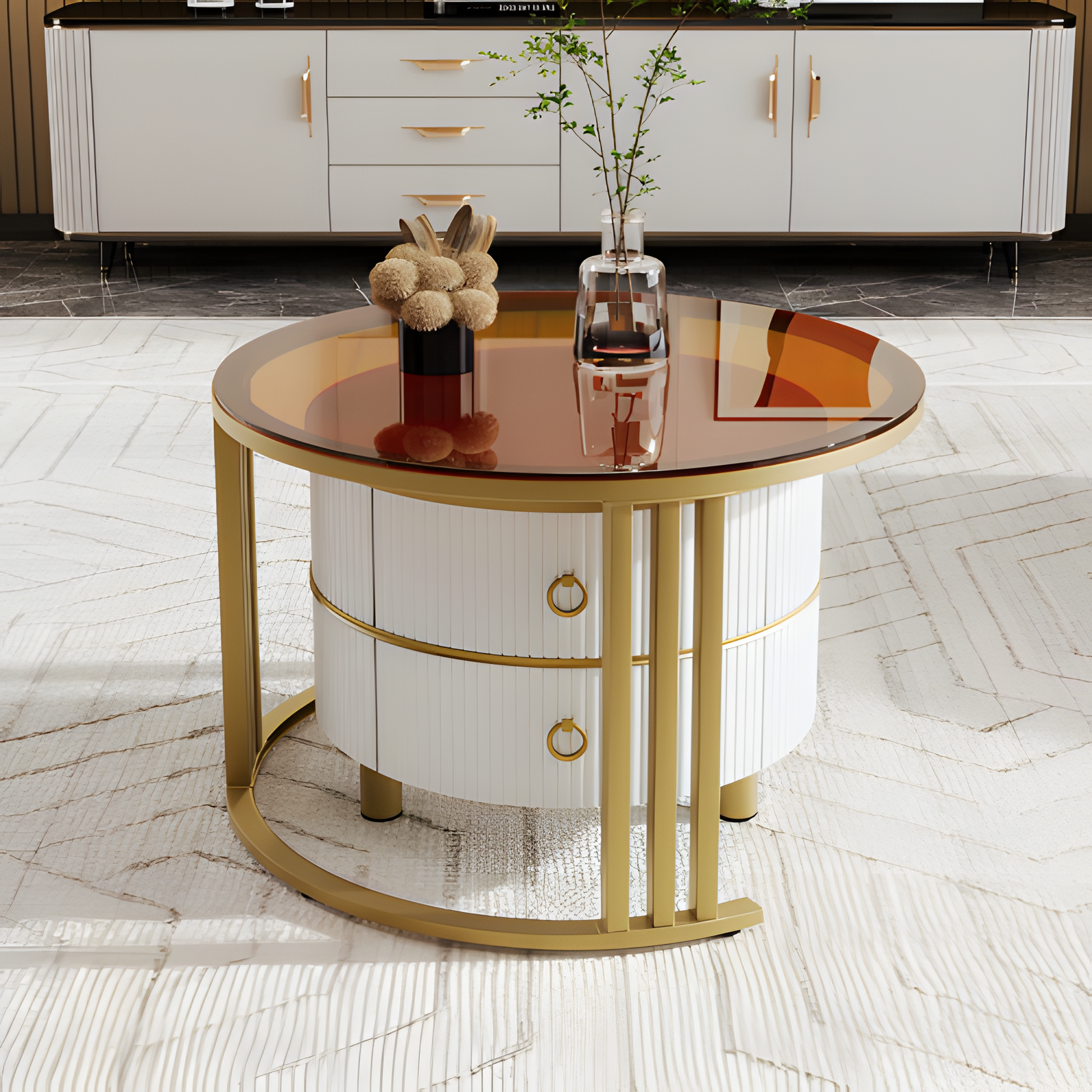 „DUOTABLE“ – 2-in-1 Couchtisch-Set in Hochglanz & Glasoptik