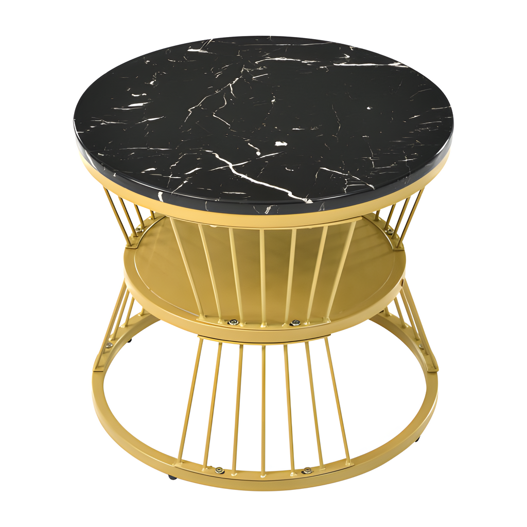 „MARBLA“ – 2er-Set Couchtisch in Marmoroptik & Goldrahmen