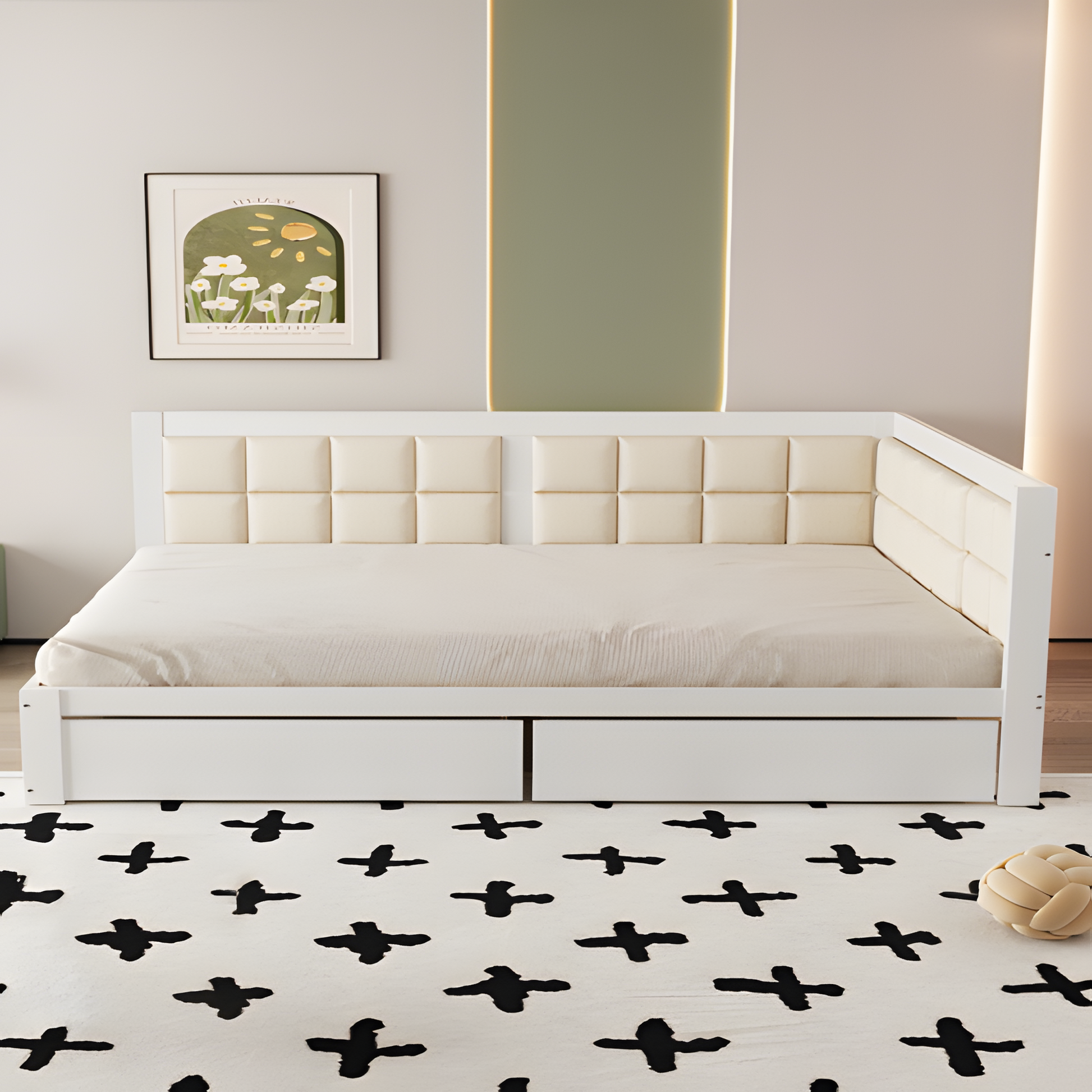 "LIVELIA" Schlafsofa 140×200 cm mit weicher Rückenlehne und Stauraum – Weiß