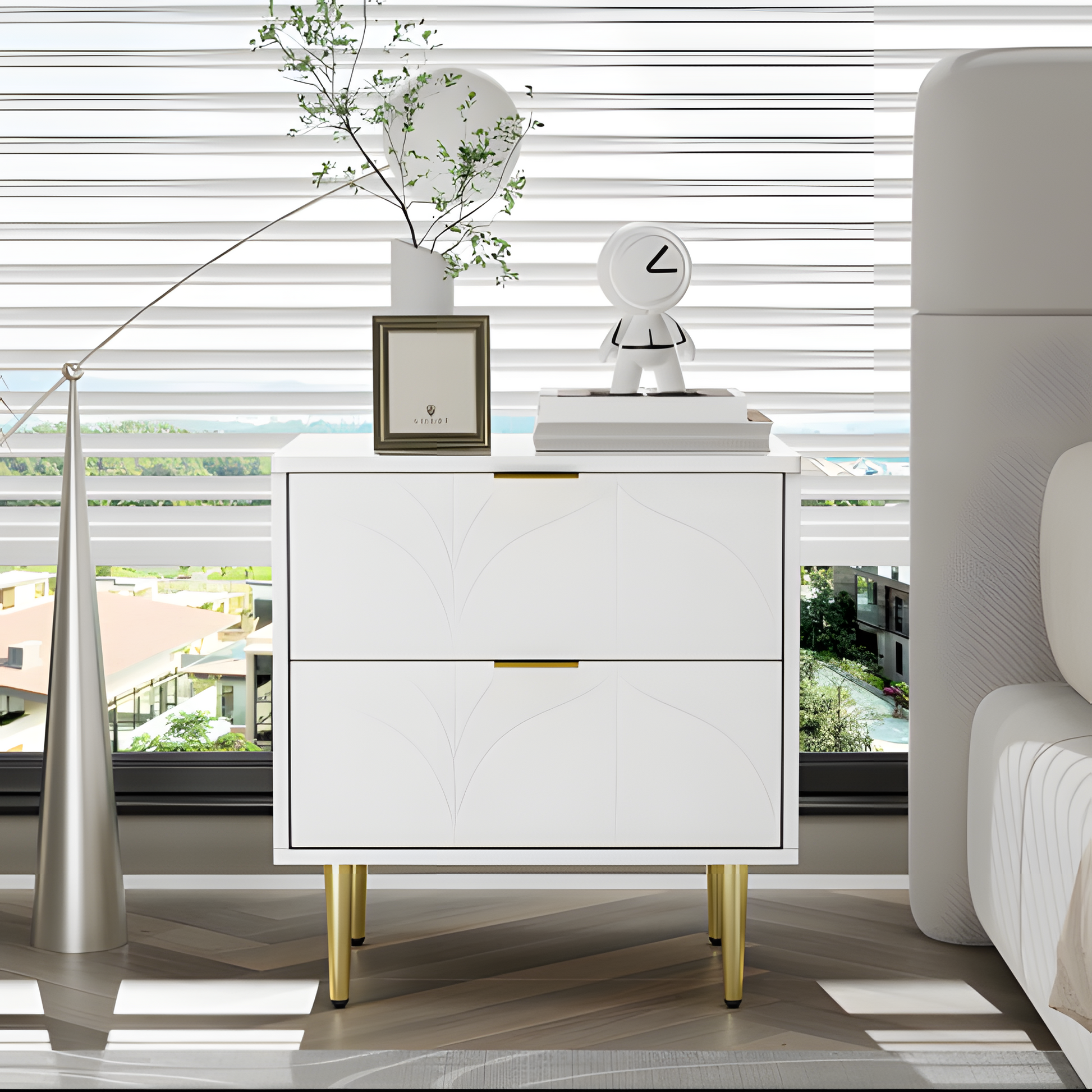 Nachttisch-Set „FLOREA“ – 2er-Set mit floraler Front &amp; Goldakzenten 🌸