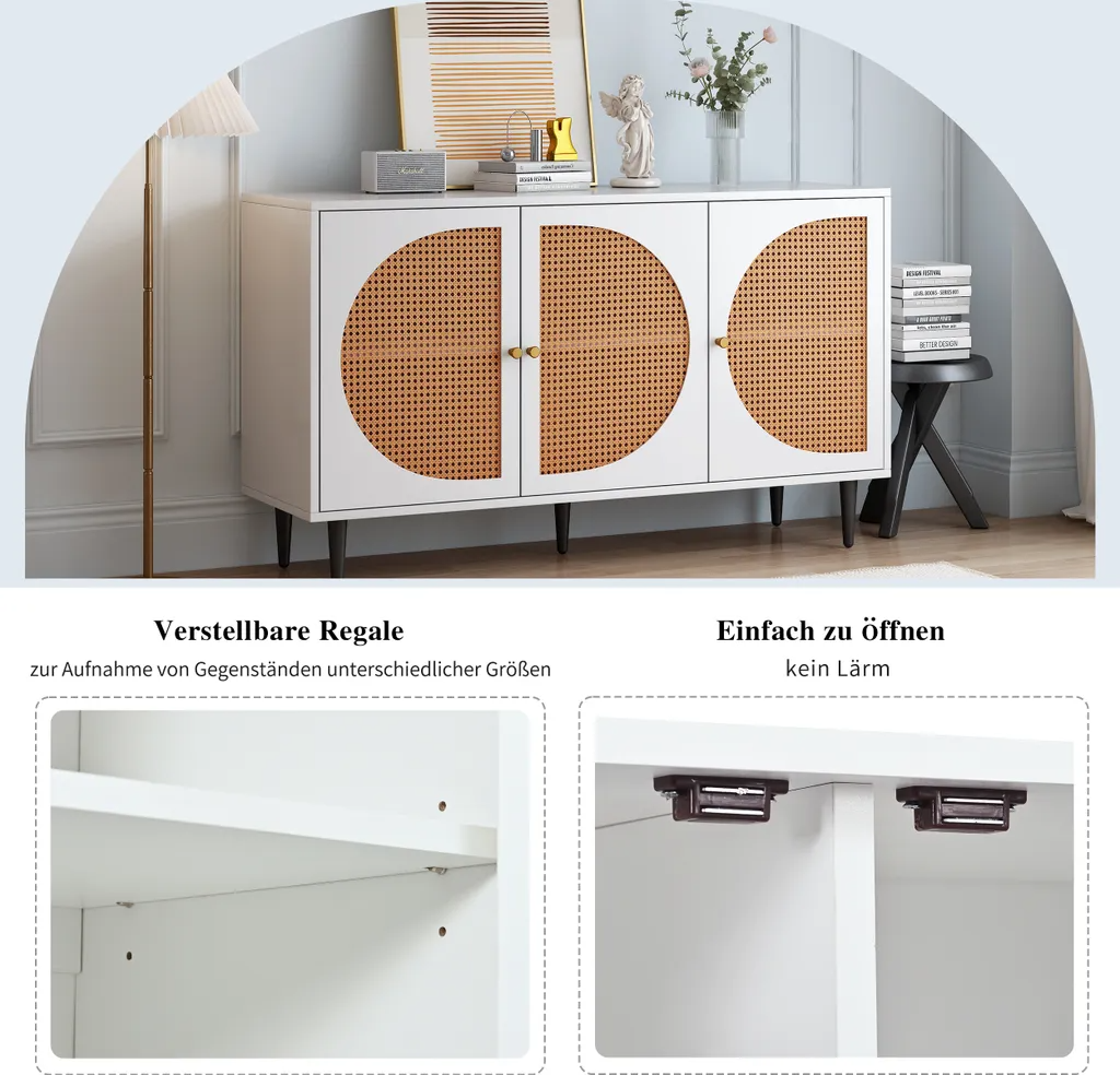 Sideboard Lena – Weiß – 129×40×76 cm