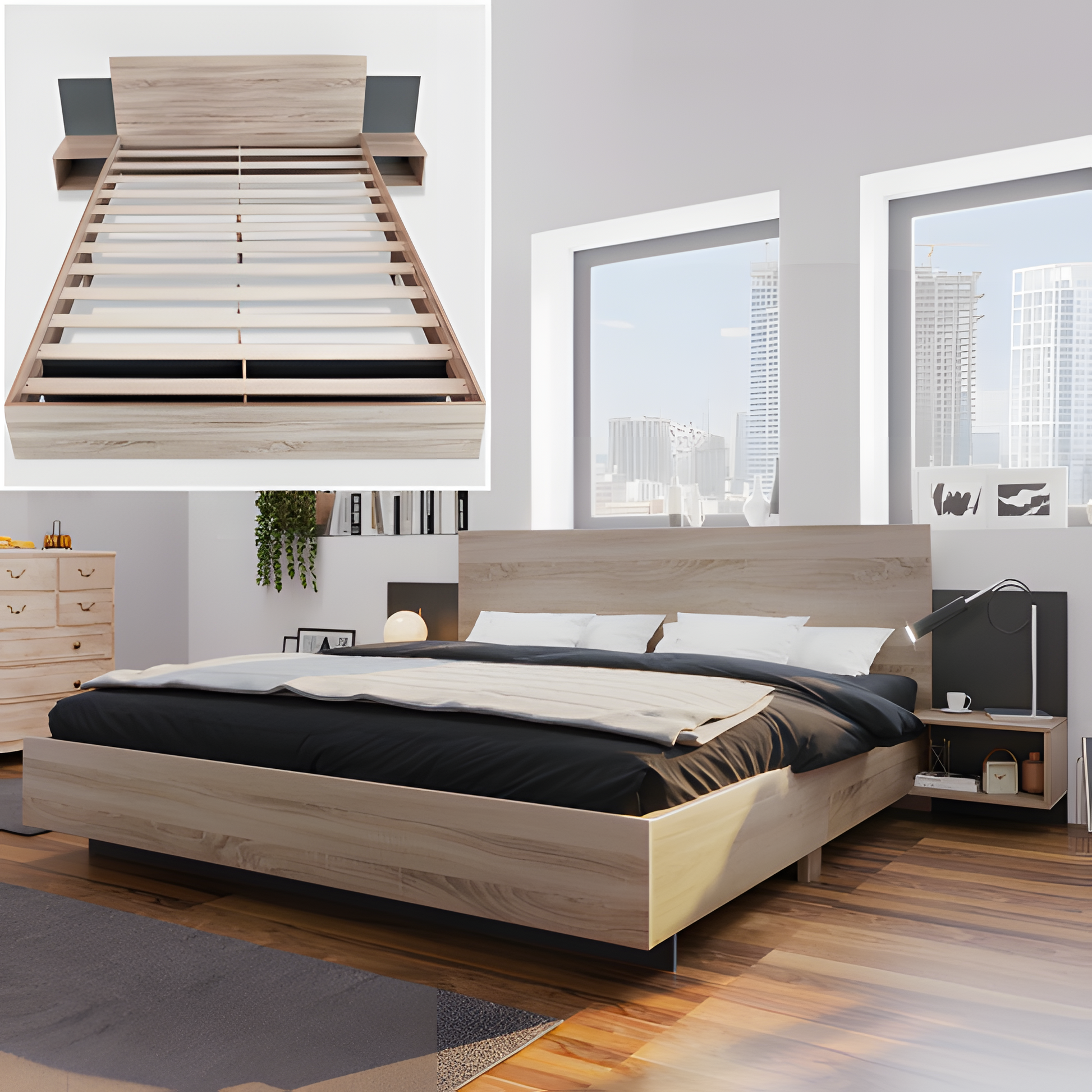 Doppelbett "SONEMA" – 160 × 200 cm mit Nachttischen