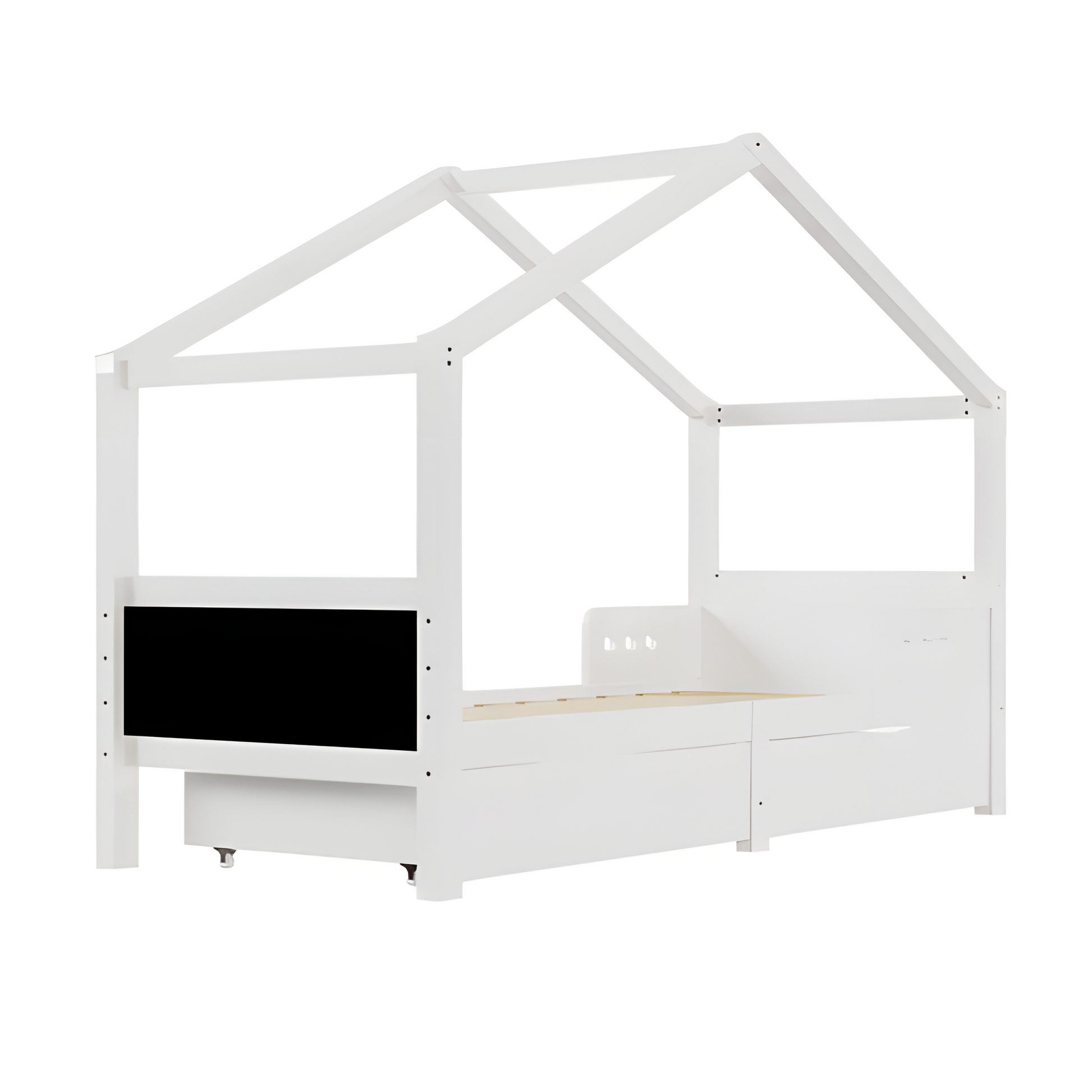 🛏️ "LITTLE HAVEN" Kinderbett mit Doppelschublade & Dachrahmen – 90x200 cm, Massivholzholz
