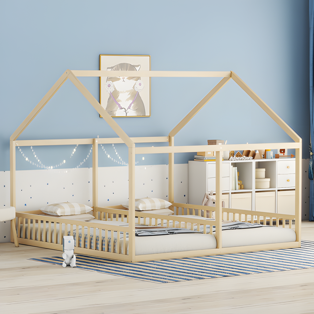 Kinderbett "DOPPELTRAUM" – Hausbett 2-in-1 aus Kiefernholz